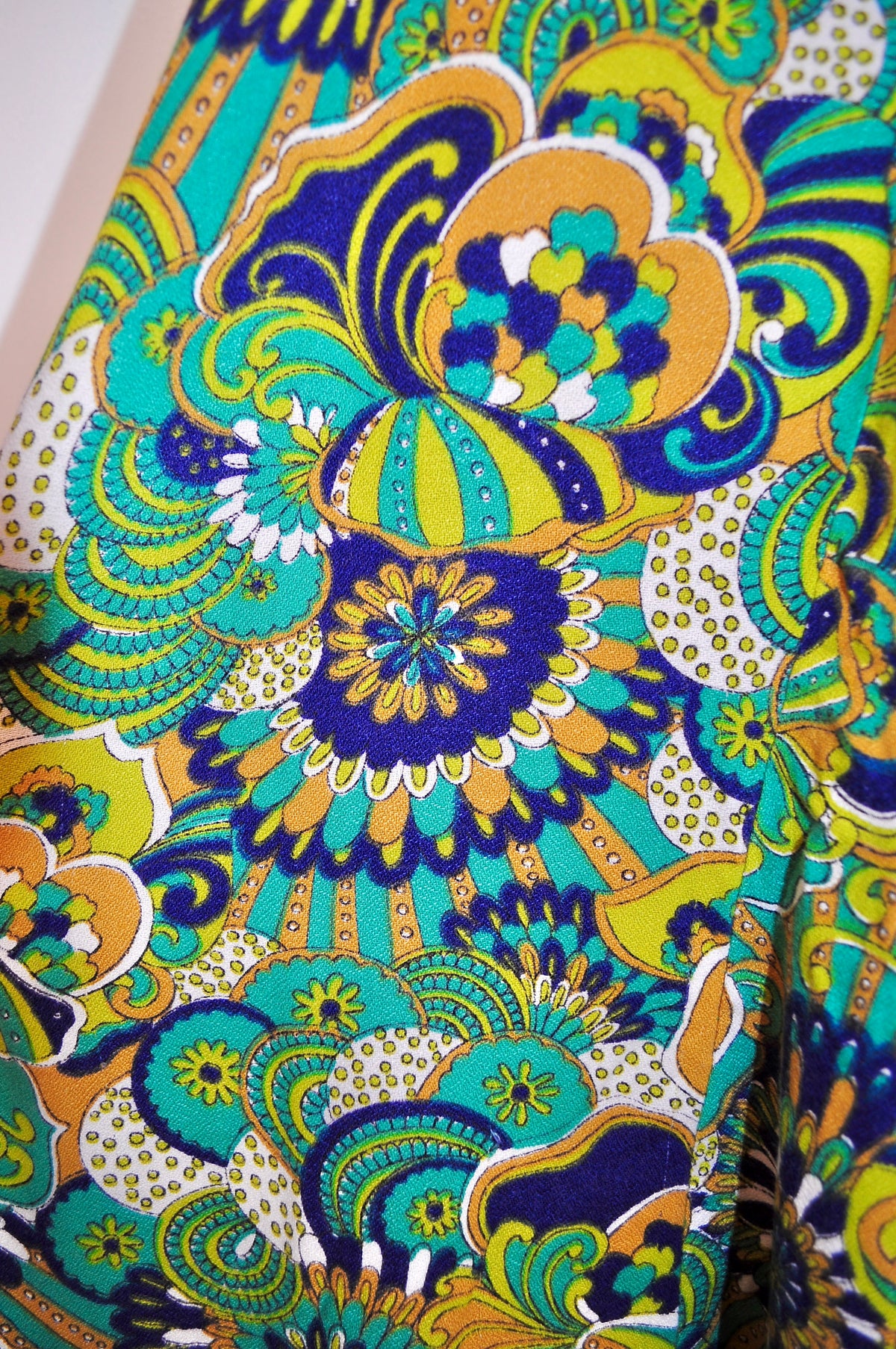 Vintage 70s Green Paisley Frill Midi Dress