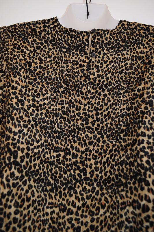 Vintage 80s Leopard Print Silk Top