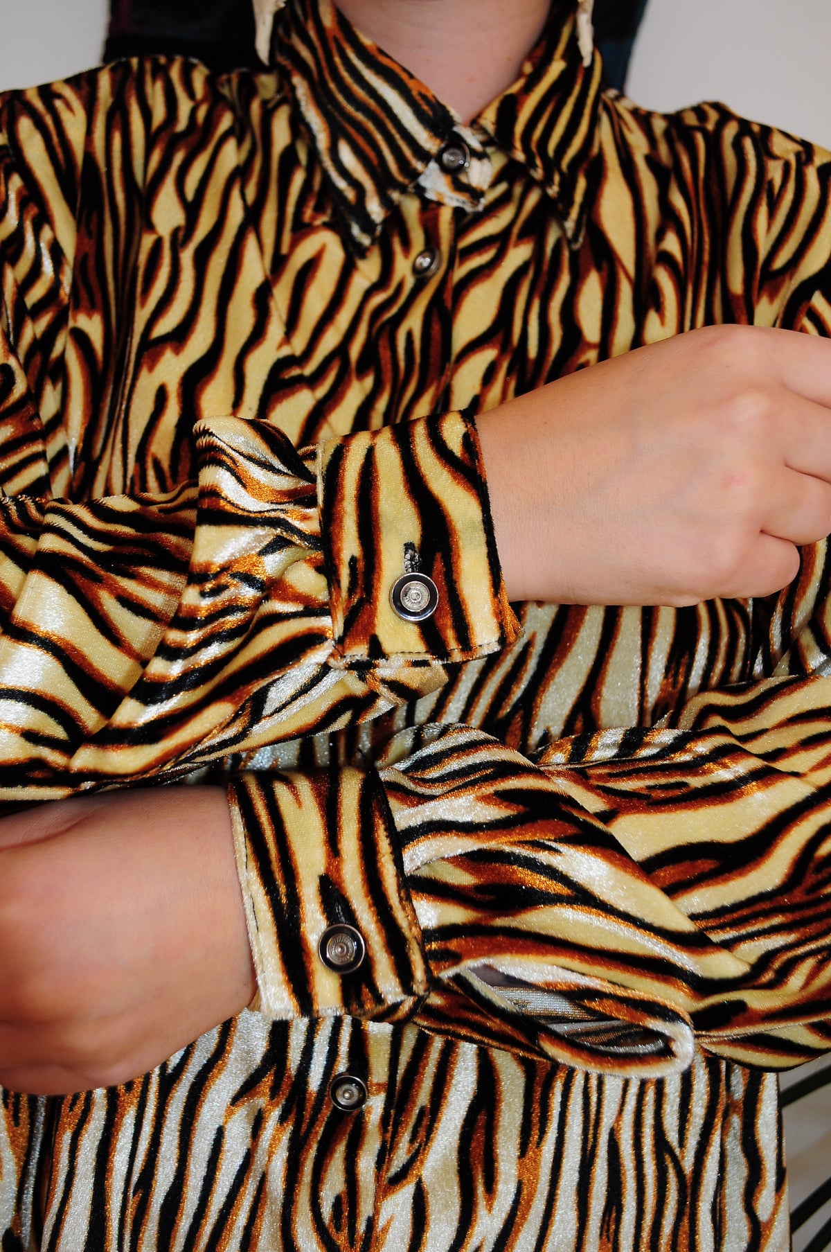 Vintage 80s Tiger Print Velour Shirt