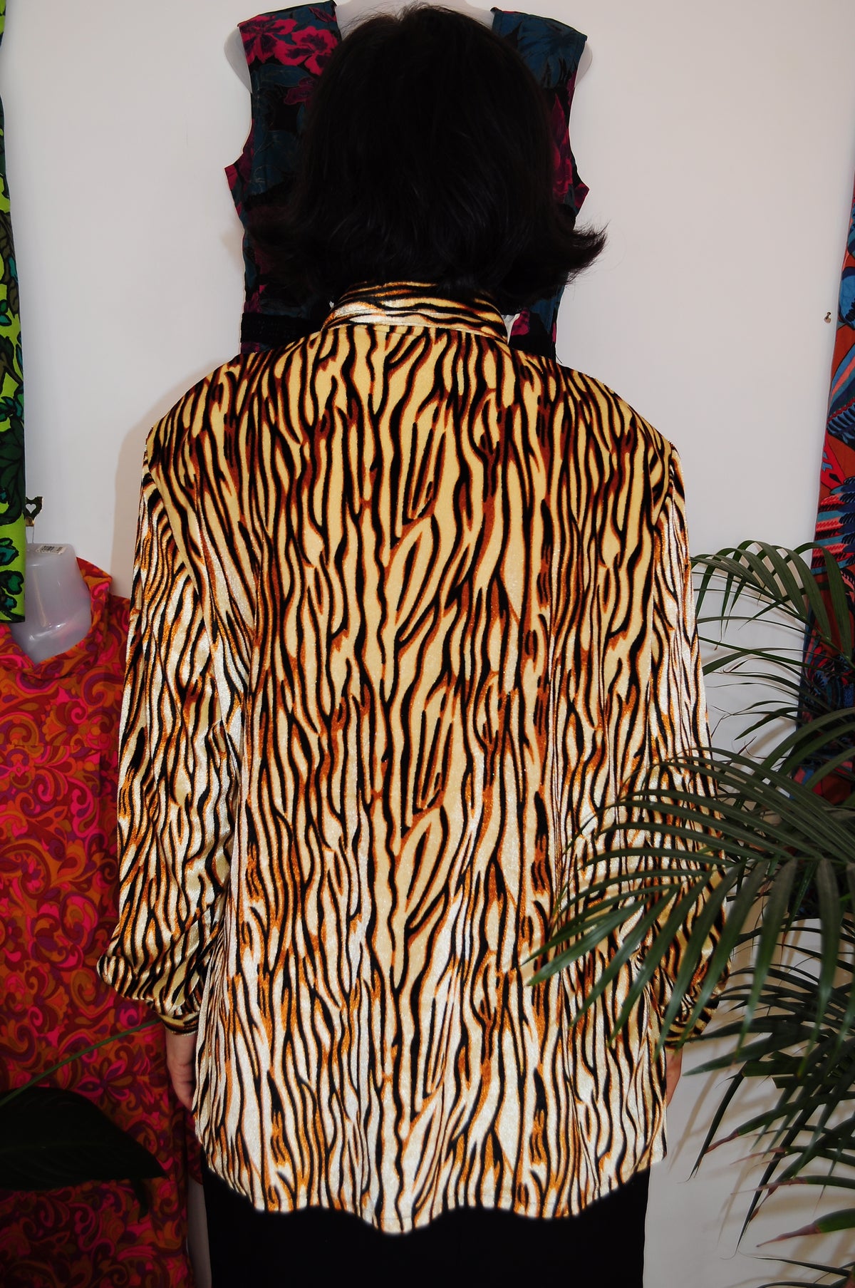 Vintage 80s Tiger Print Velour Shirt