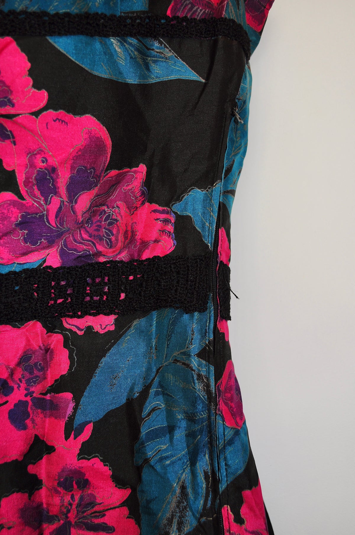 Vintage 60s Black and Purple Floral Mini Dress