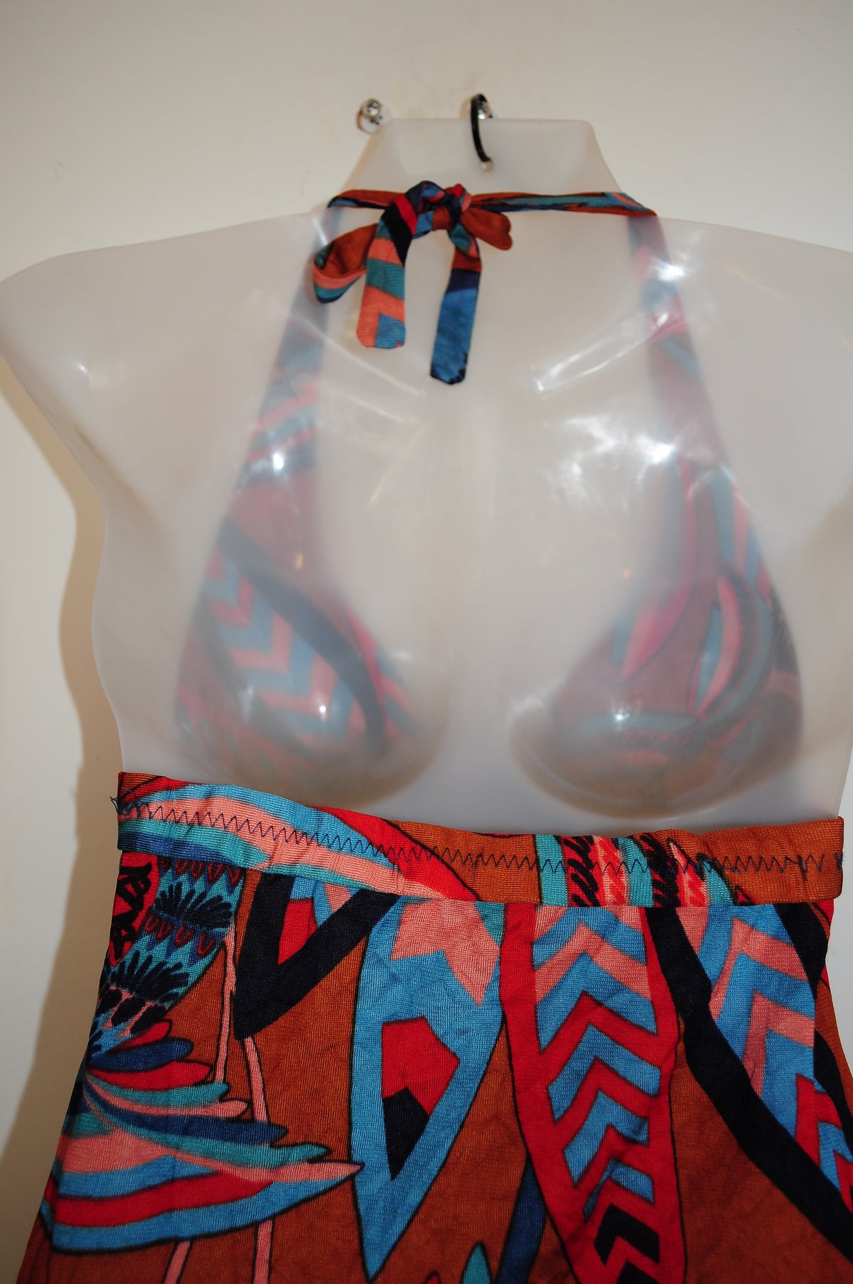 Vintage 70s Burnt Orange Psychedelic Print Halter Maxi Dress