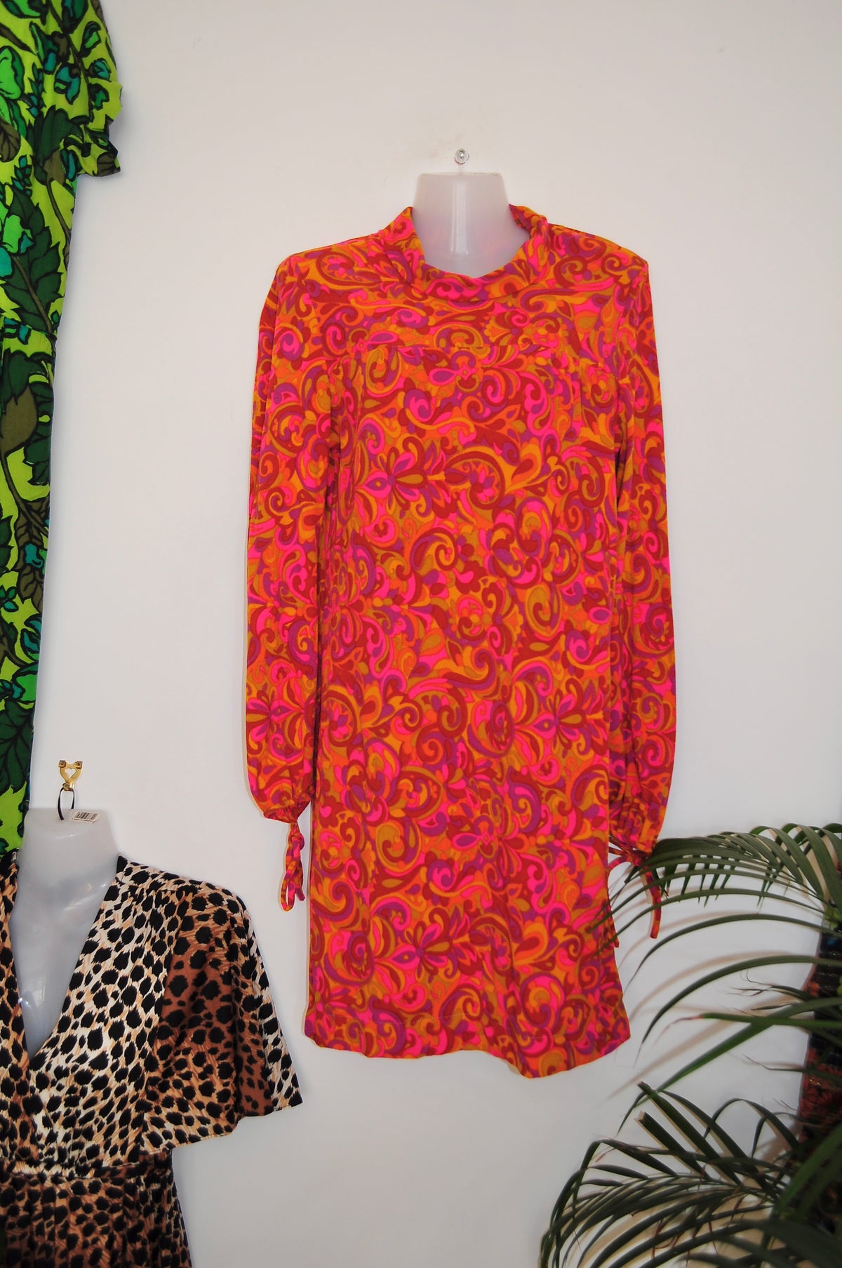 Vintage 60s Orange Psychedelic Mini Dress