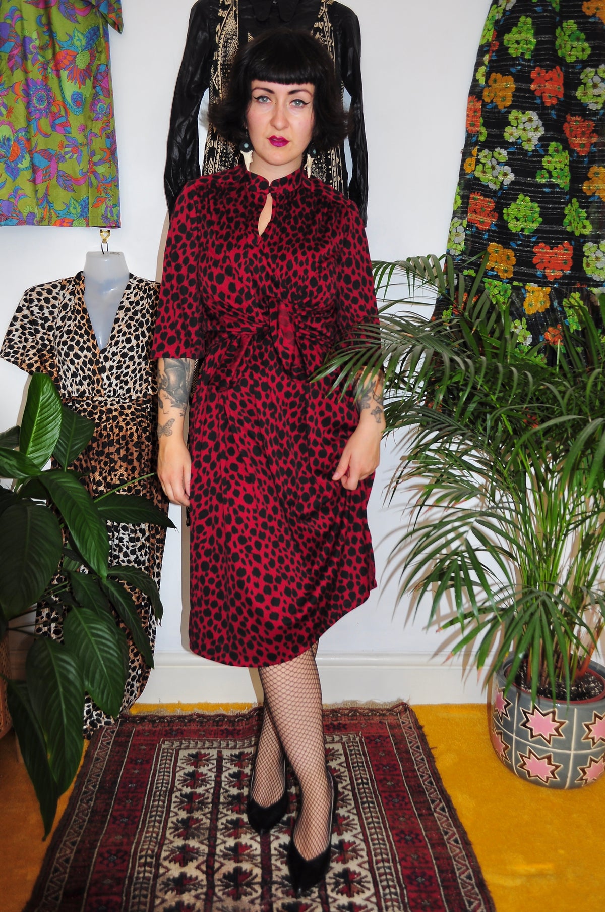 Vintage 80s Red Leopard Print Two Piece Dress and Jacket