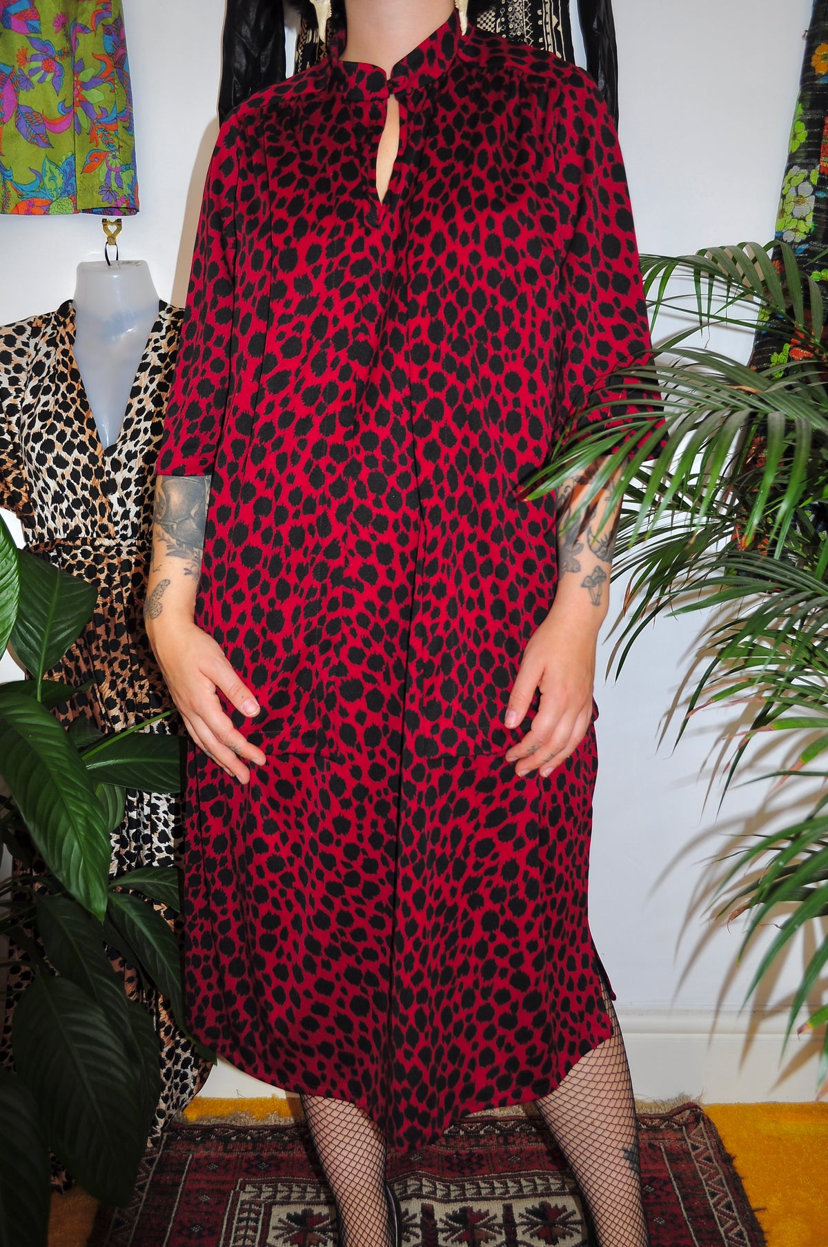 Vintage 80s Red Leopard Print Two Piece Dress and Jacket