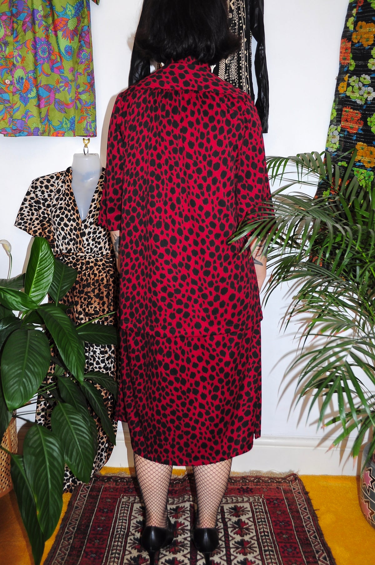 Vintage 80s Red Leopard Print Two Piece Dress and Jacket