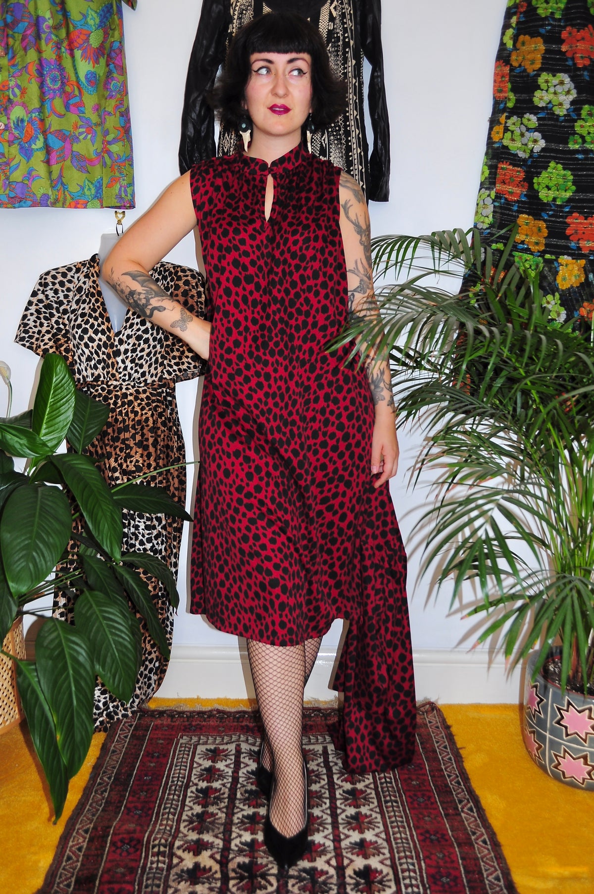 Vintage 80s Red Leopard Print Two Piece Dress and Jacket