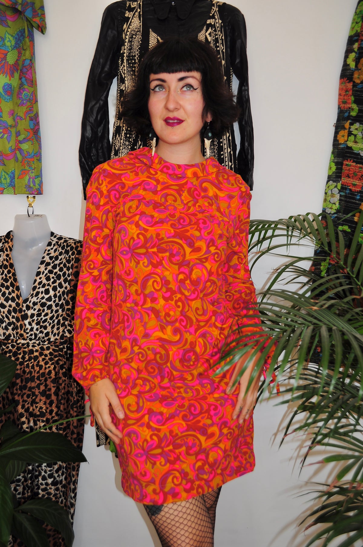 Vintage 60s Orange Psychedelic Mini Dress