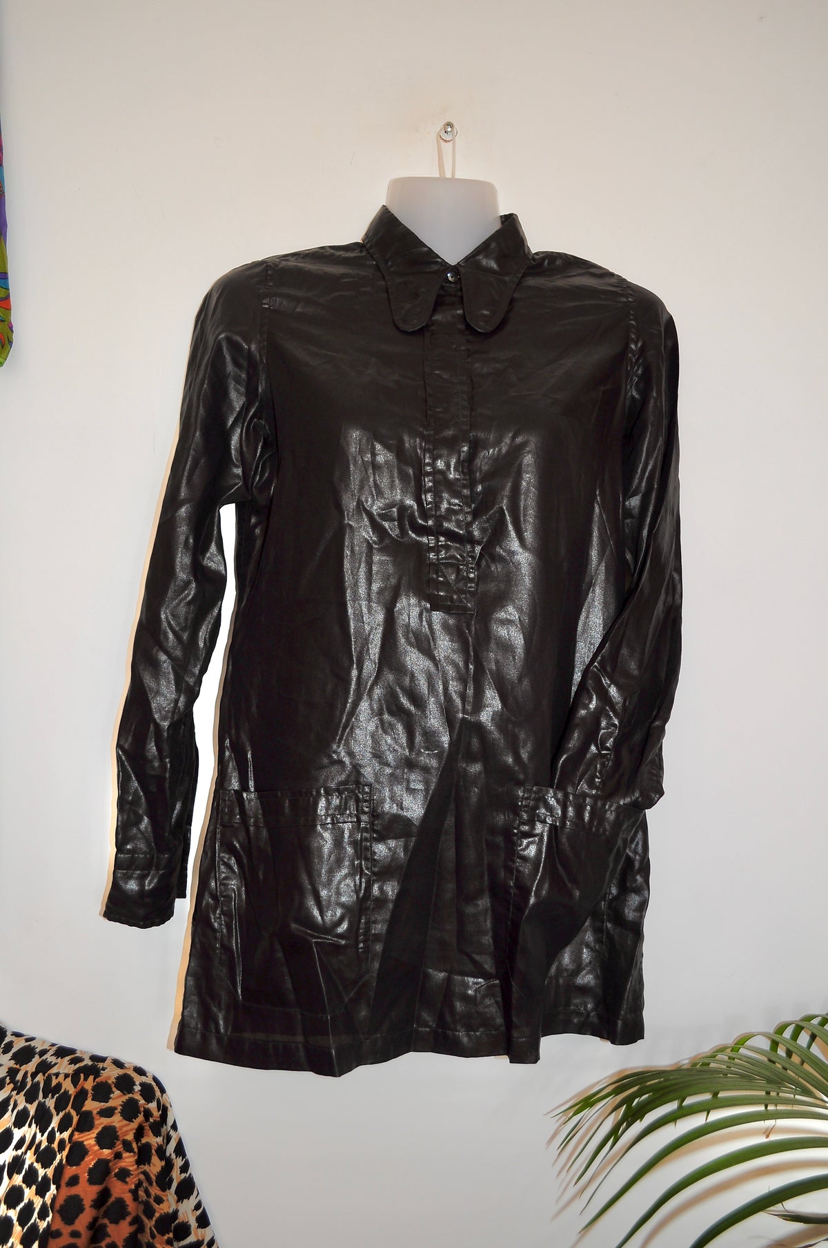 Vintage 70s Black Wet Look Shirt