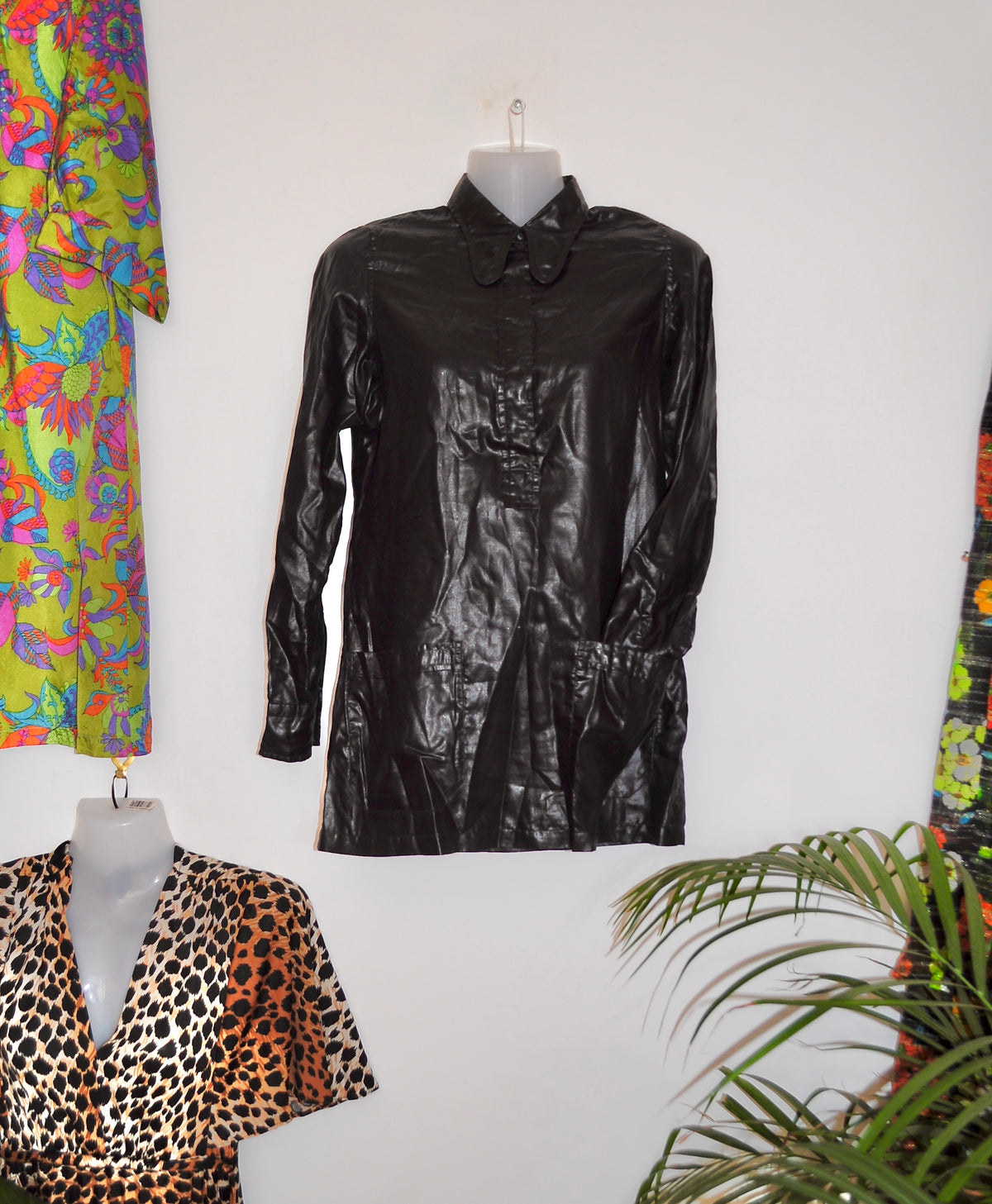 Vintage 70s Black Wet Look Shirt