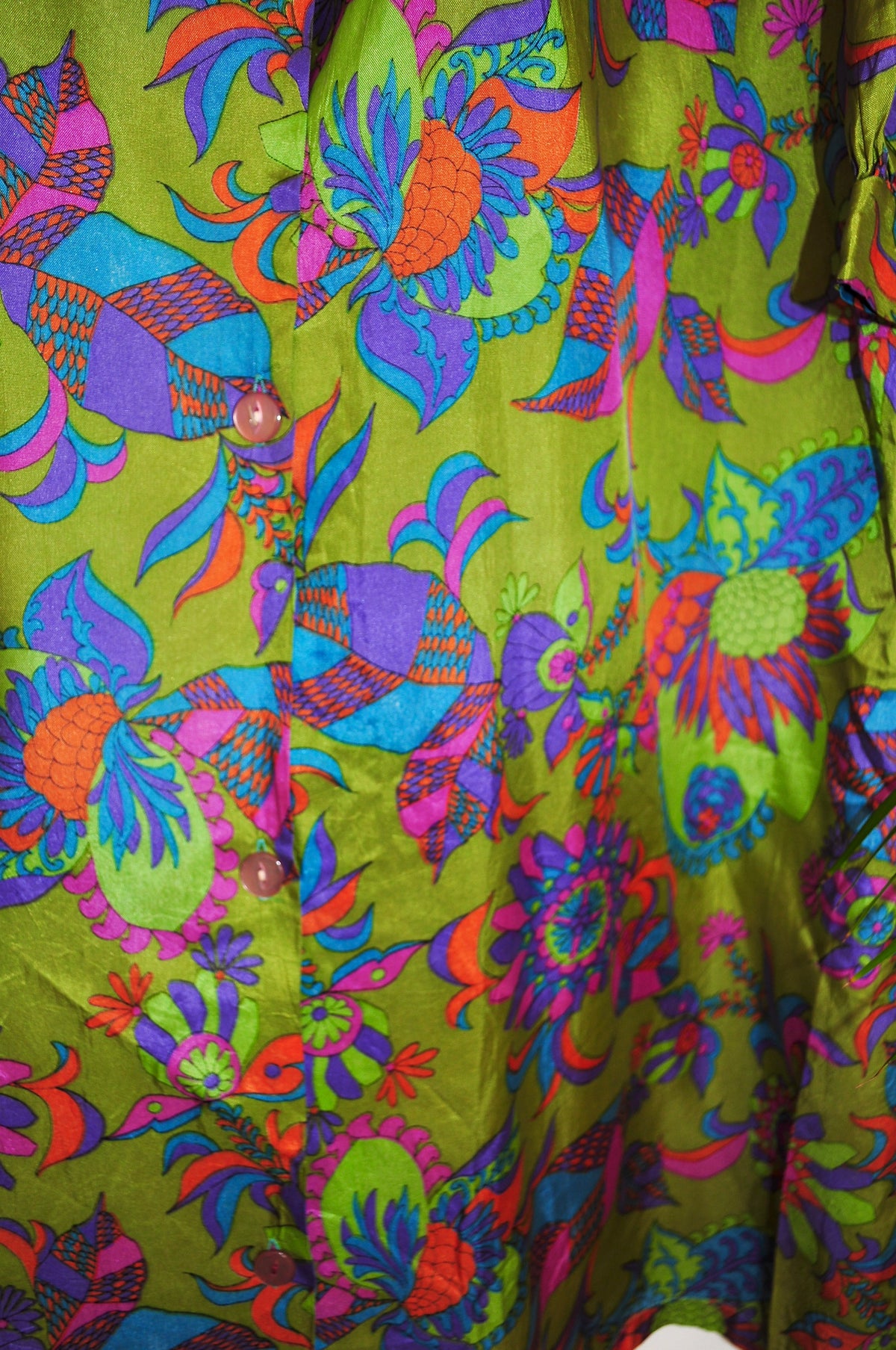 Vintage 60s Green Psychedelic Print House Coat Dress