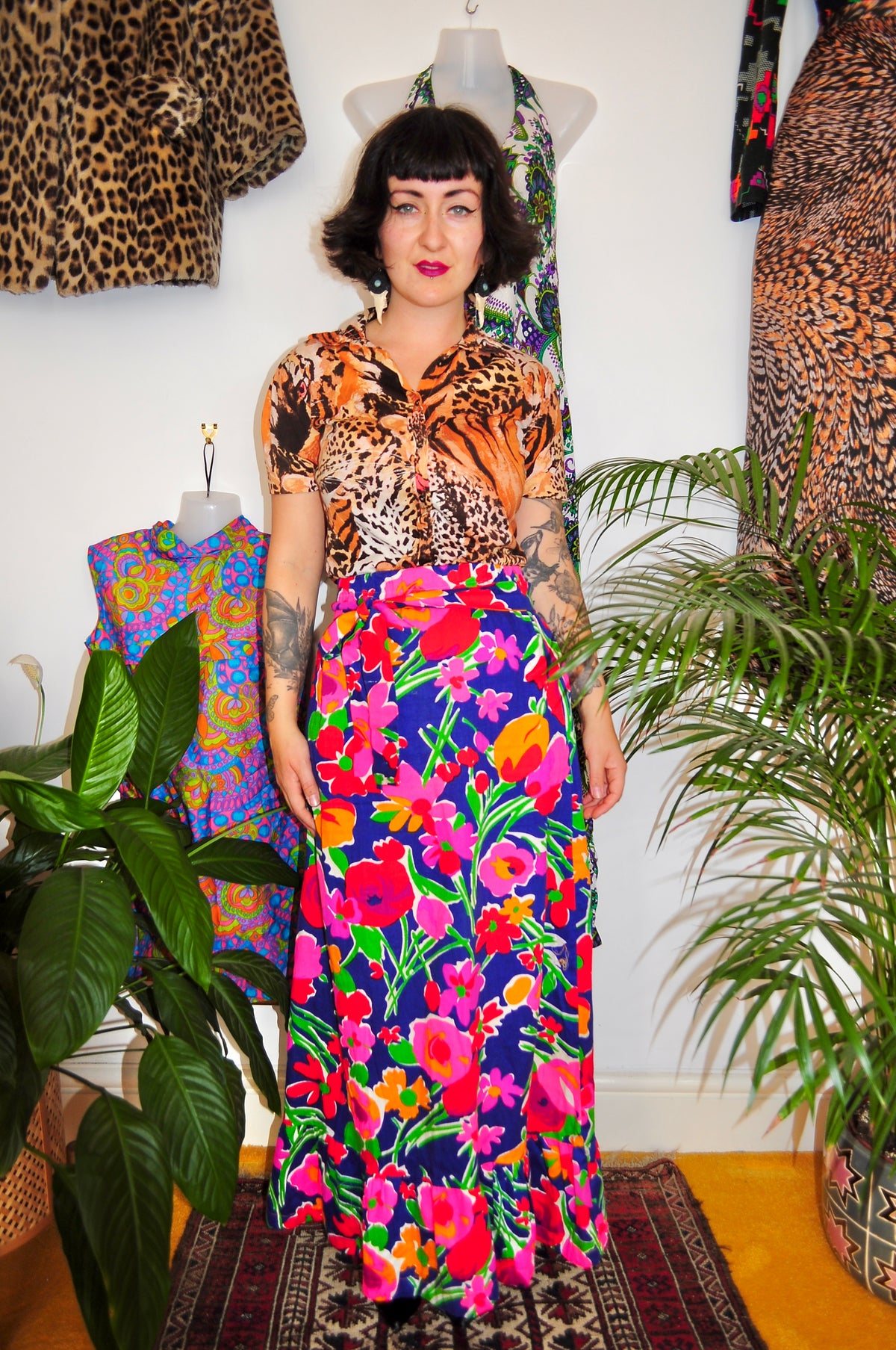 Vintage 70s Colourful Floral Maxi Skirt