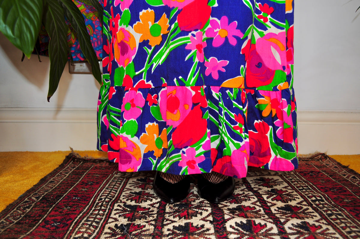 Vintage 70s Colourful Floral Maxi Skirt