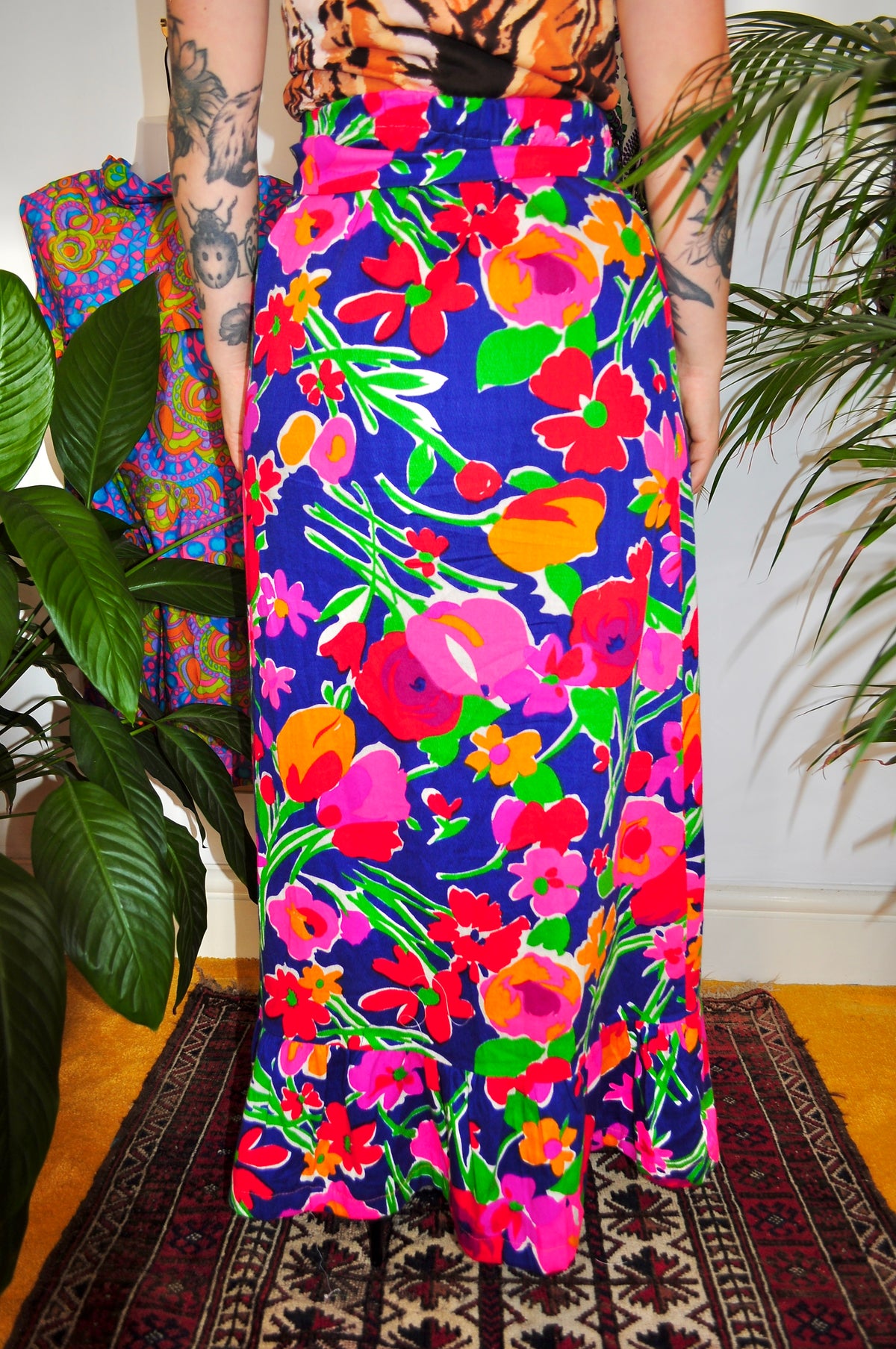 Vintage 70s Colourful Floral Maxi Skirt