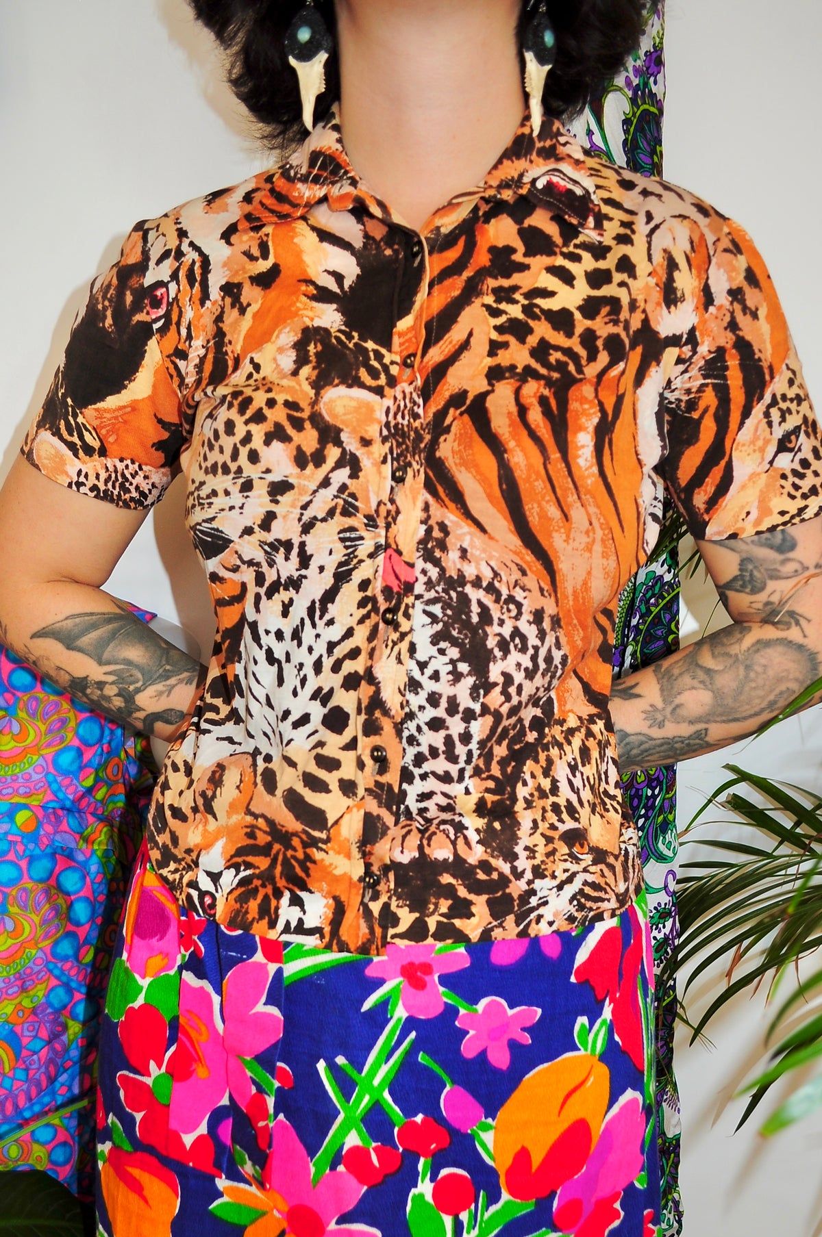 Vintage 80s Tiger Animal Print Shirt
