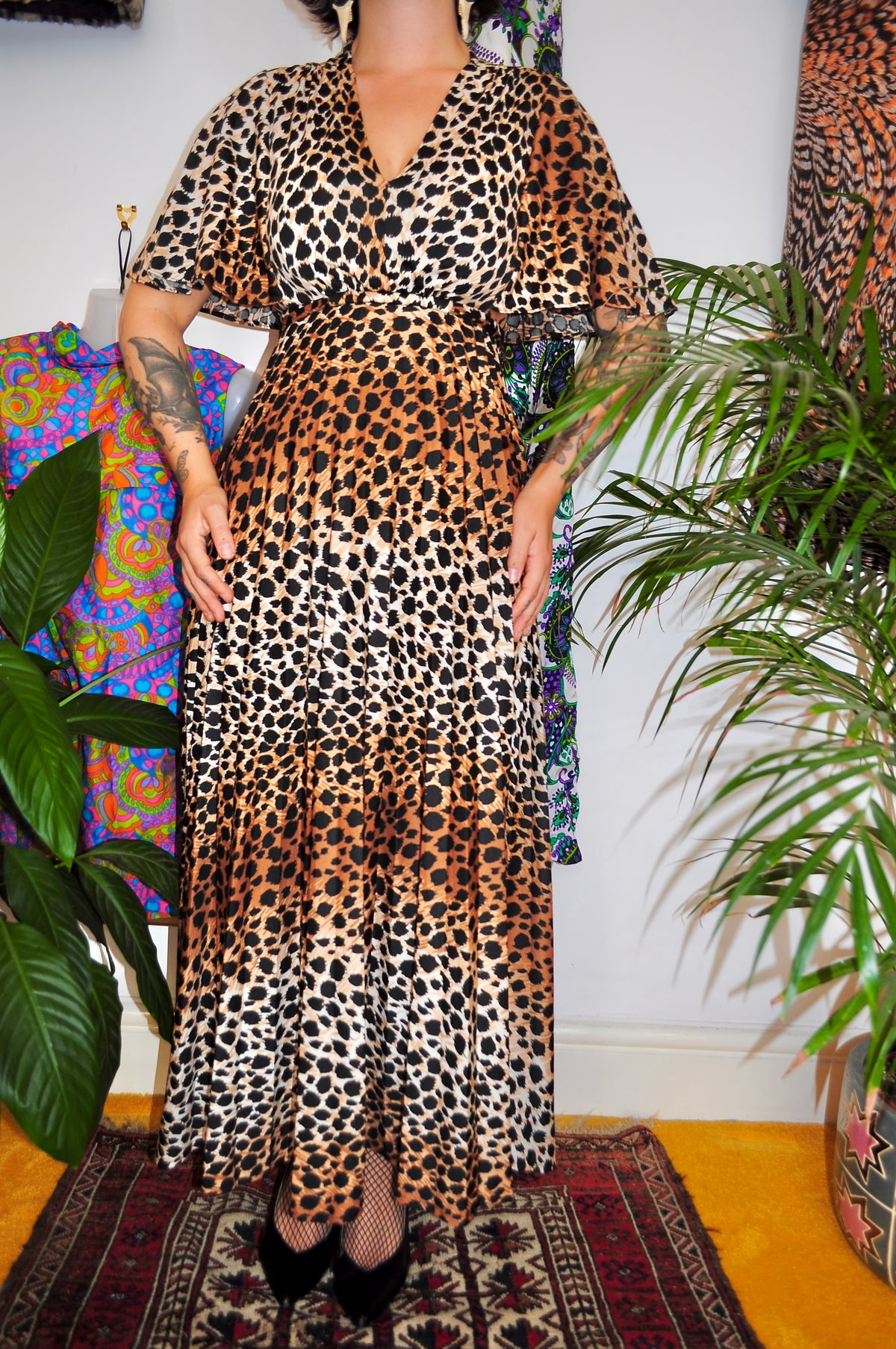 Vintage 70s Leopard Print Maxi Dress