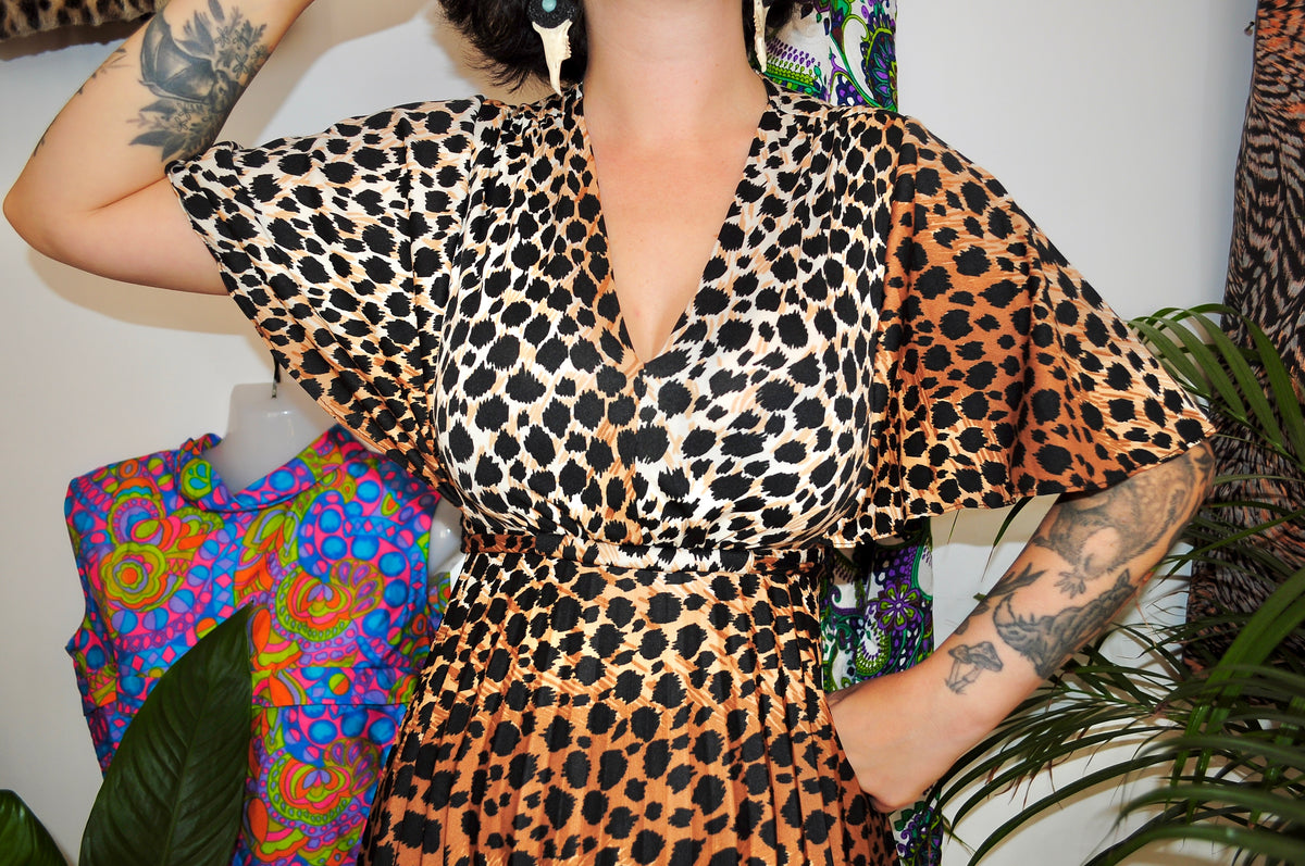 Vintage 70s Leopard Print Maxi Dress