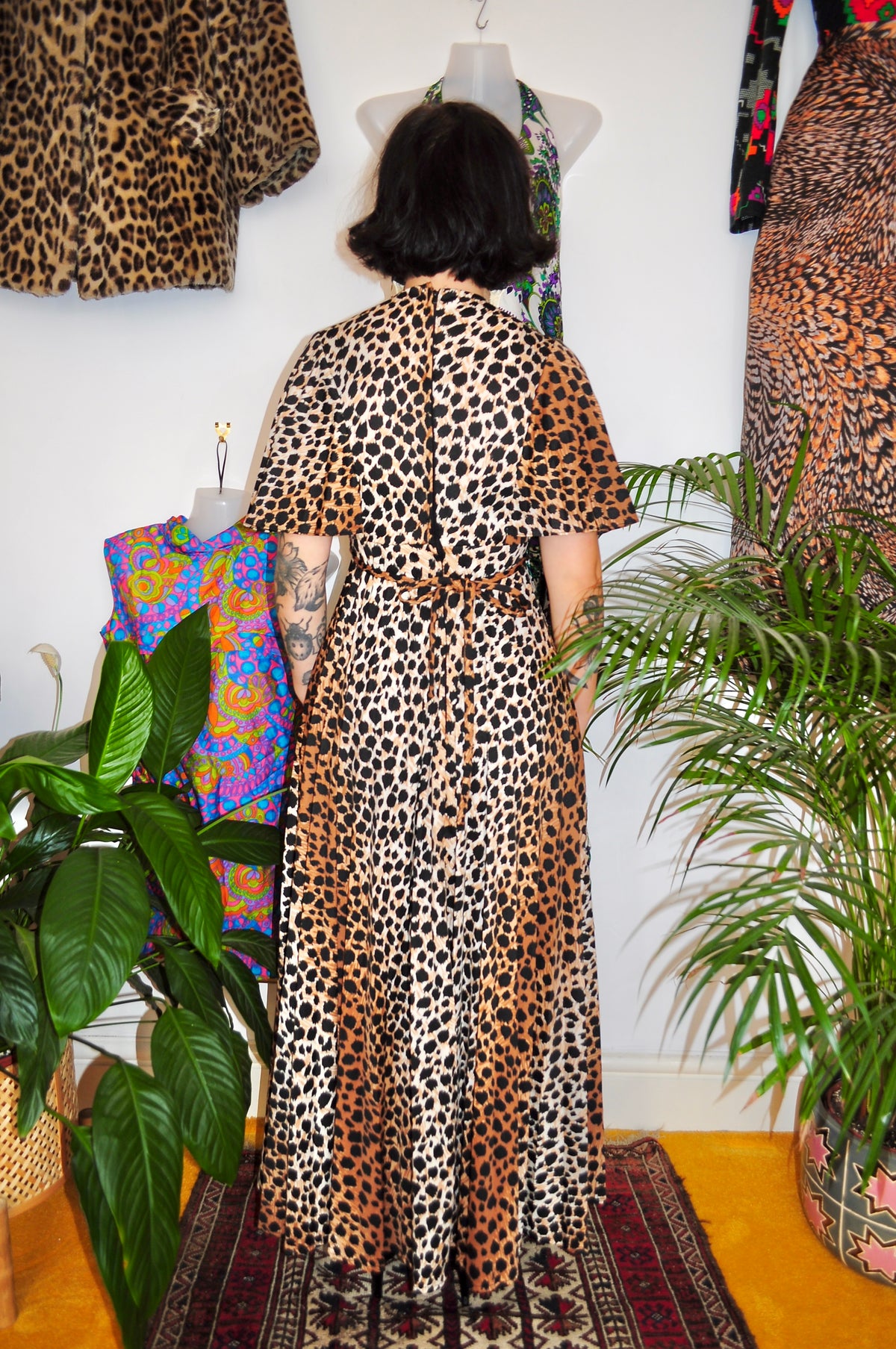 Vintage 70s Leopard Print Maxi Dress