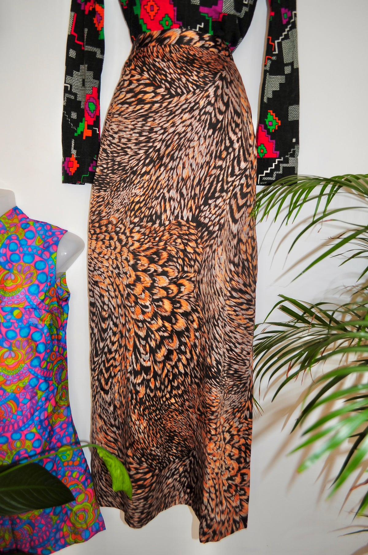Vintage 70s C&A Feather Print Maxi Skirt