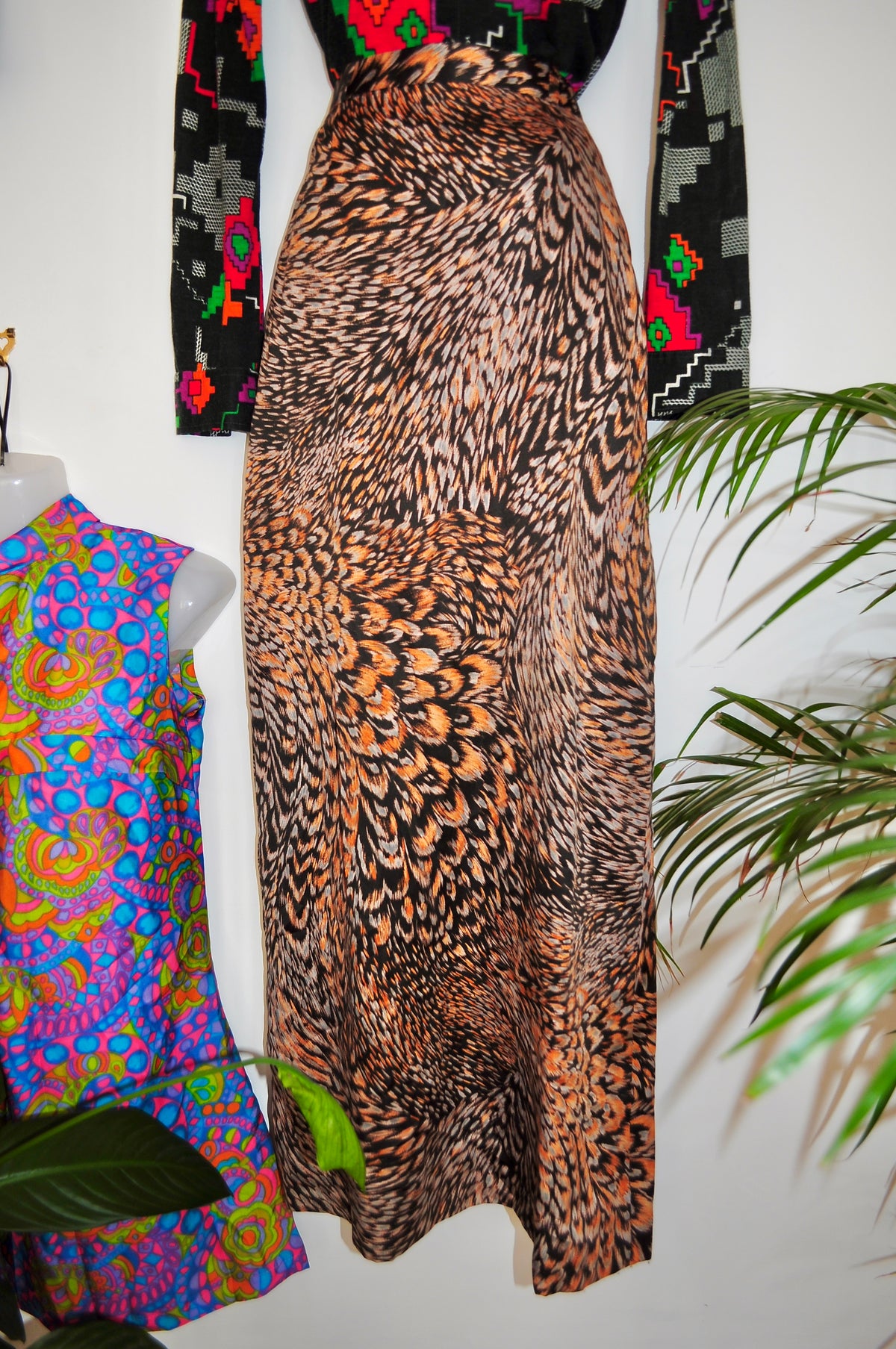 Vintage 70s C&A Feather Print Maxi Skirt