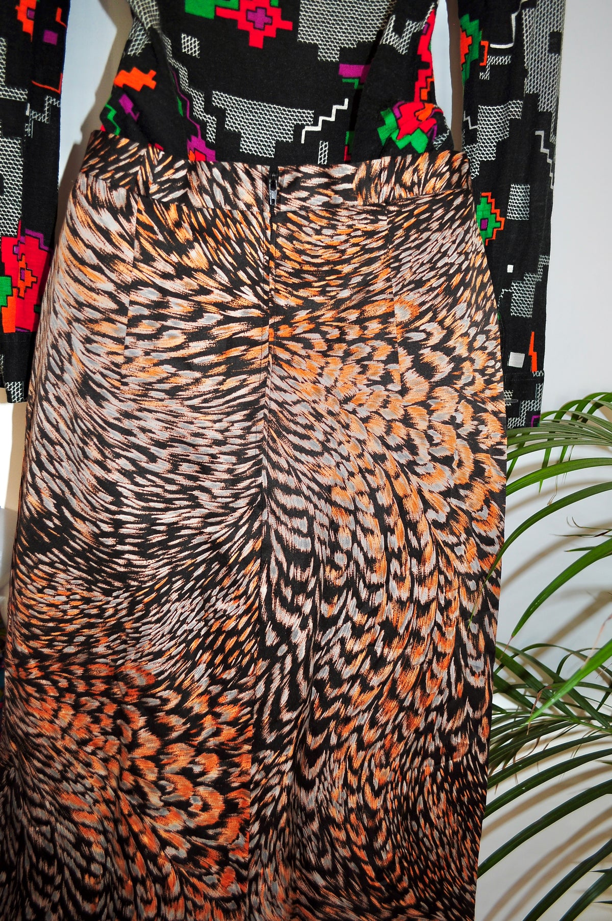 Vintage 70s C&A Feather Print Maxi Skirt
