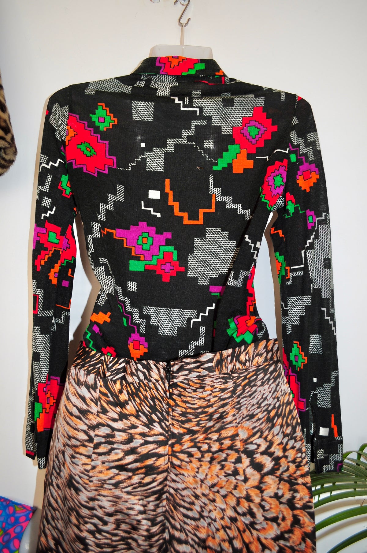 Vintage 70s Black Aztec Print Shirt