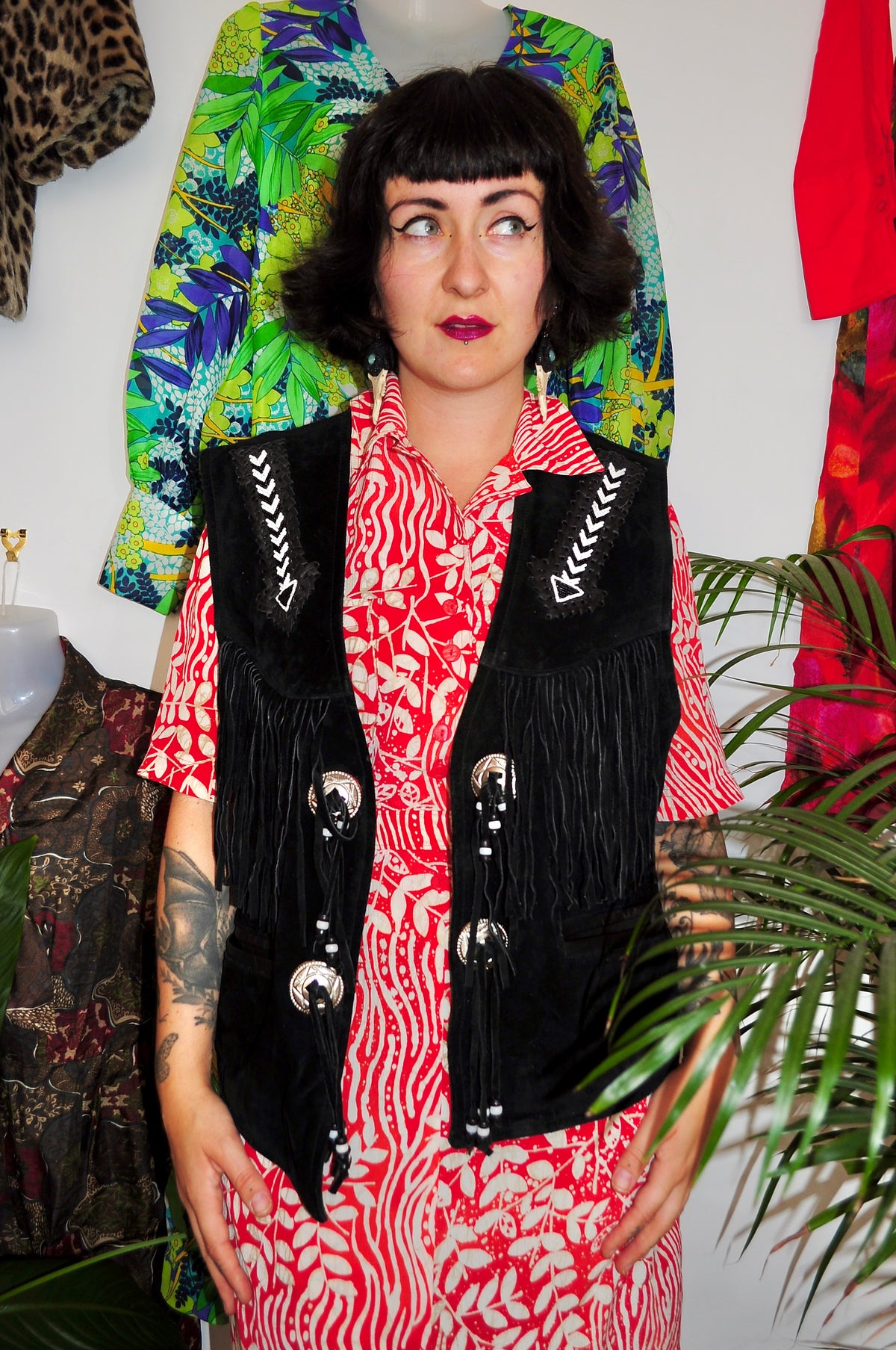 Vintage 80s Black Suede Fringe Waistcoat