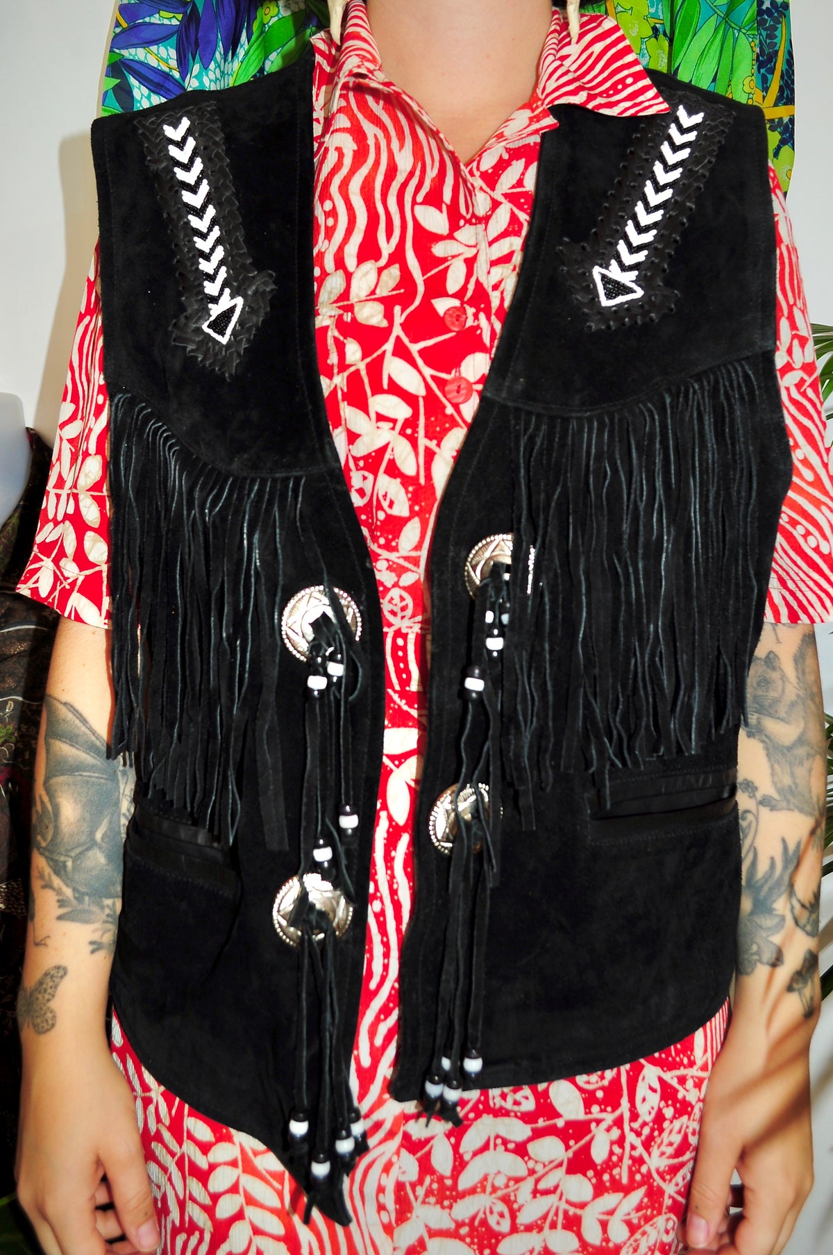 Vintage 80s Black Suede Fringe Waistcoat