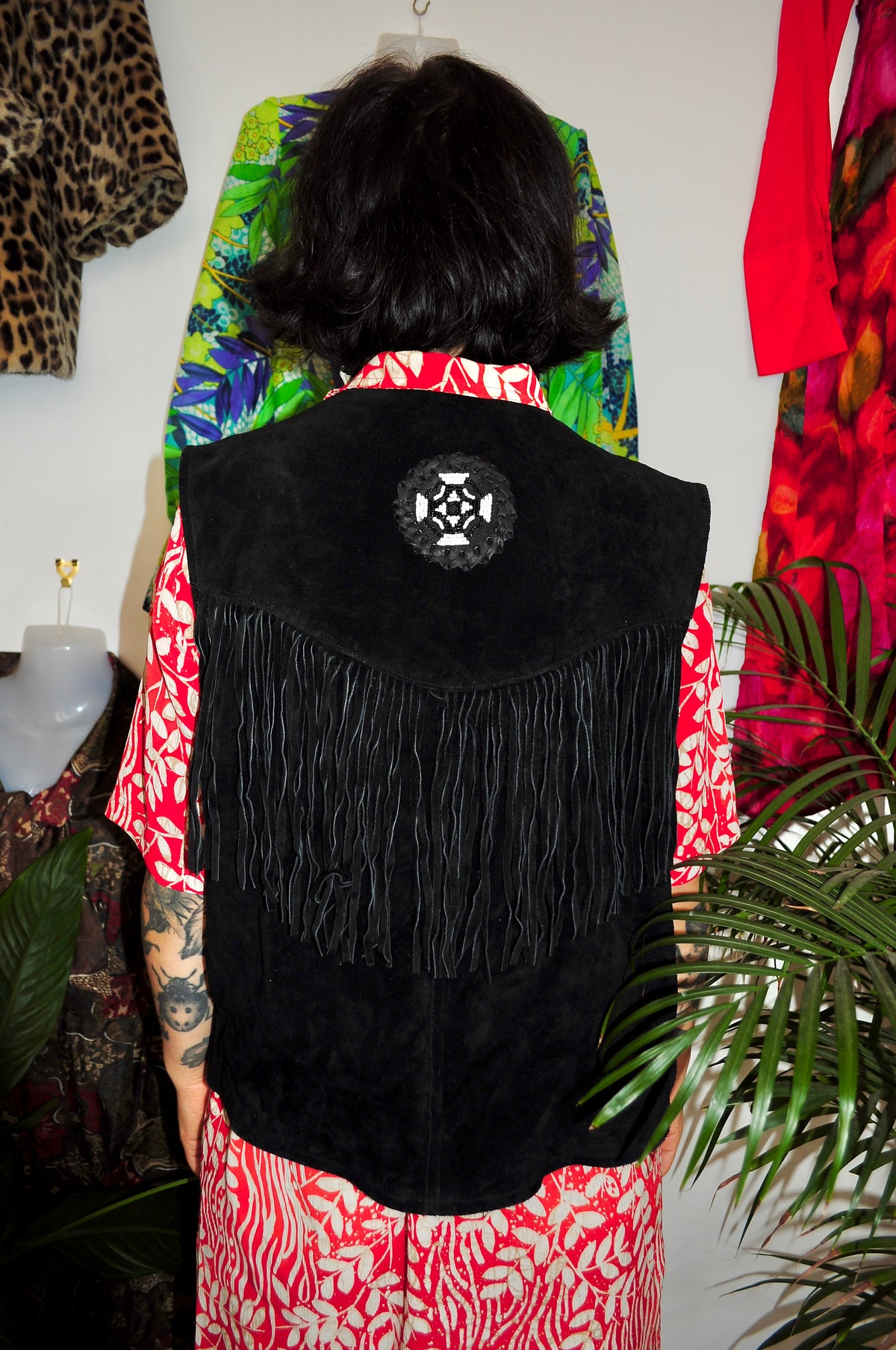 Vintage 80s Black Suede Fringe Waistcoat