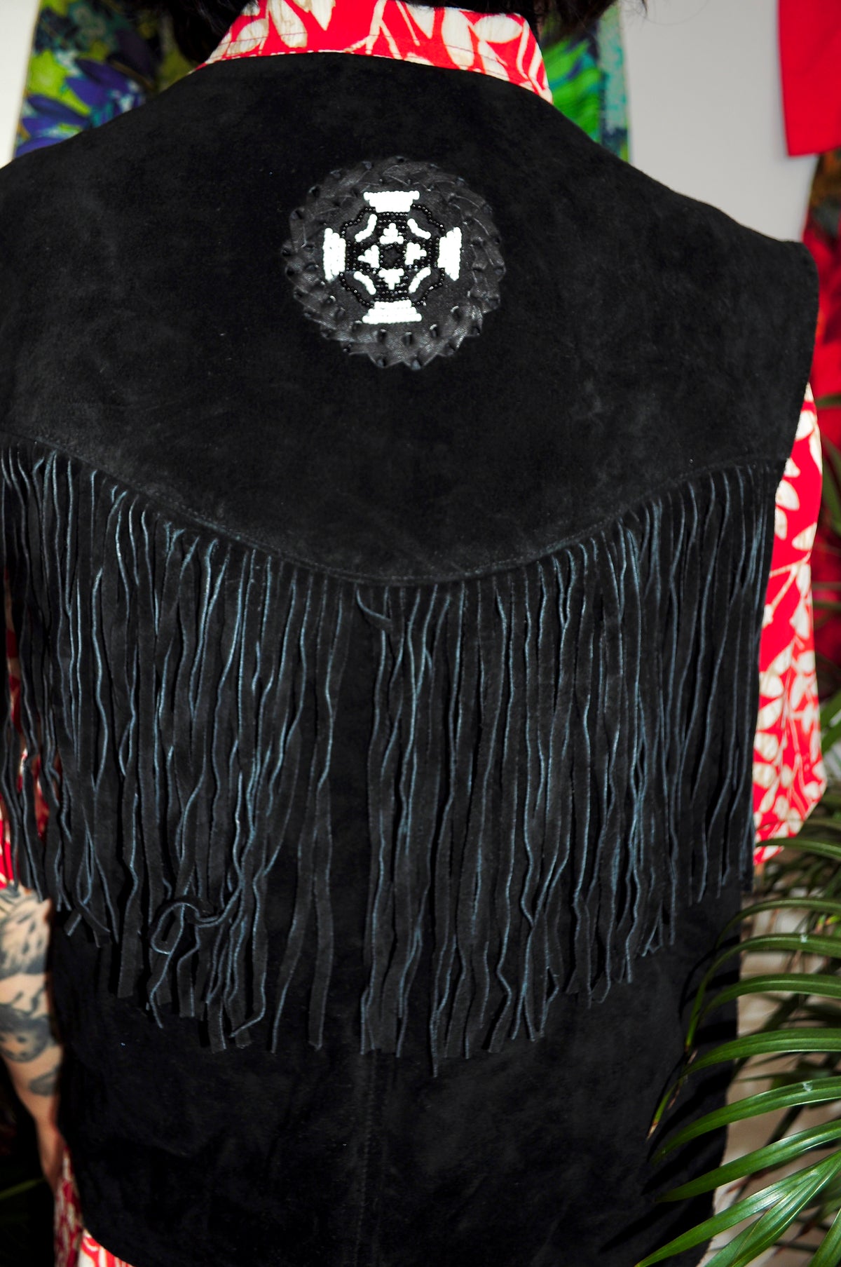 Vintage 80s Black Suede Fringe Waistcoat