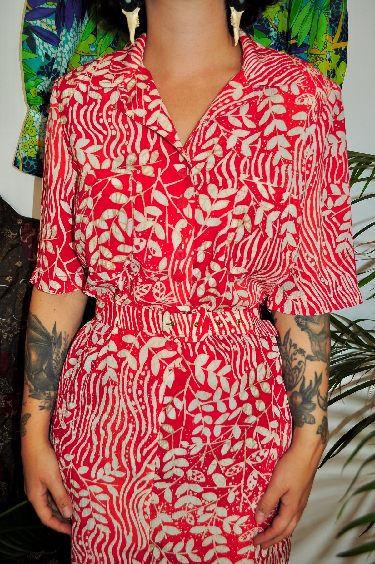 Vintage 80s Red and White Midi Dress