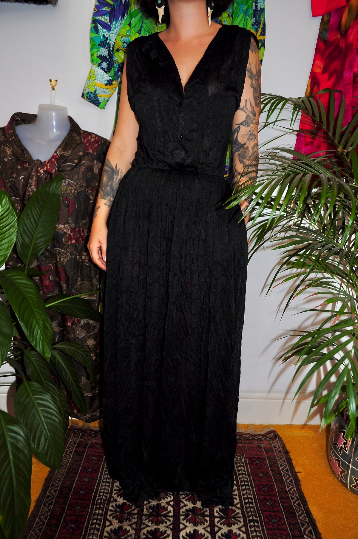 Vintage 70s Black Maxi Dress