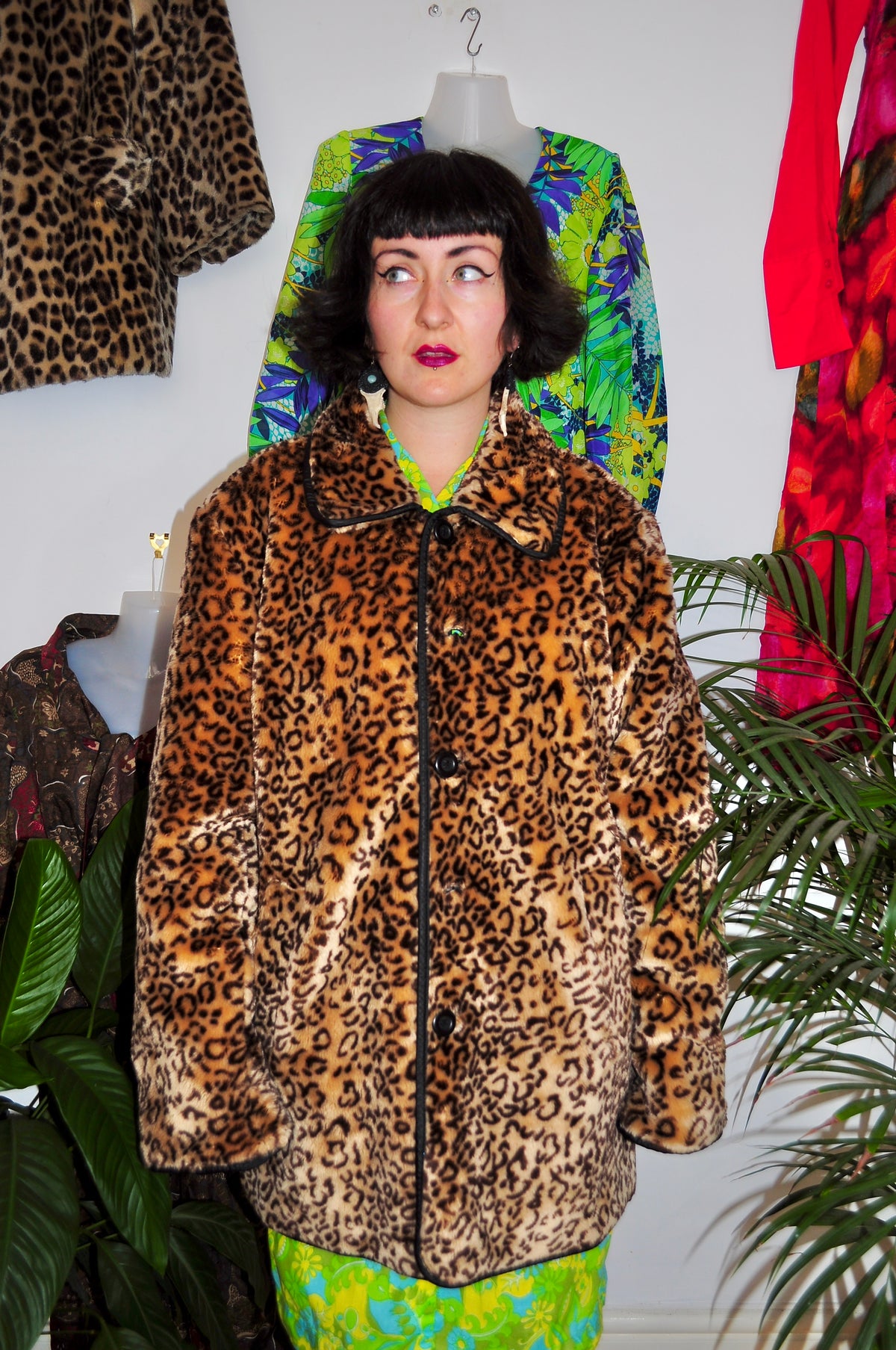 Vintage 80s Leopard Print Faux Fur Coat