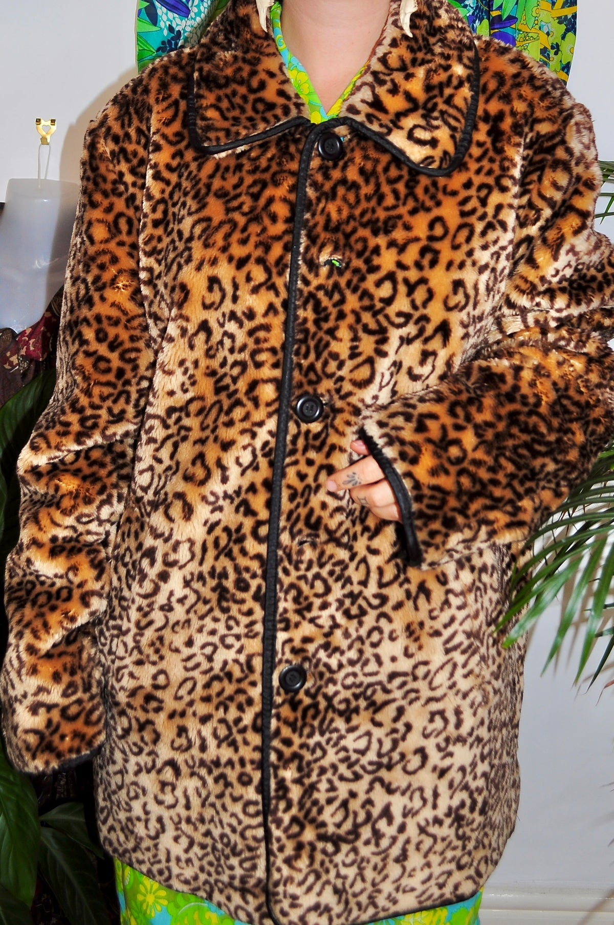 Vintage 80s Leopard Print Faux Fur Coat