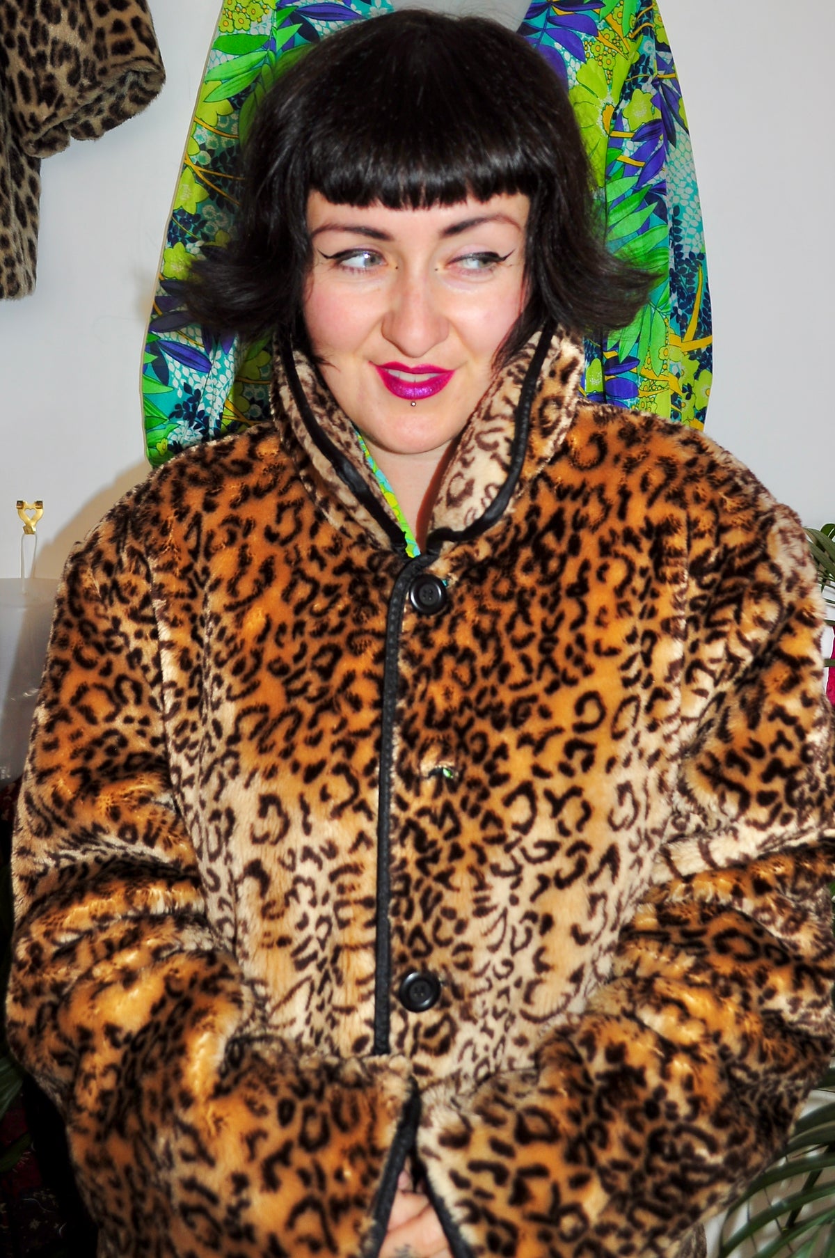 Vintage 80s Leopard Print Faux Fur Coat