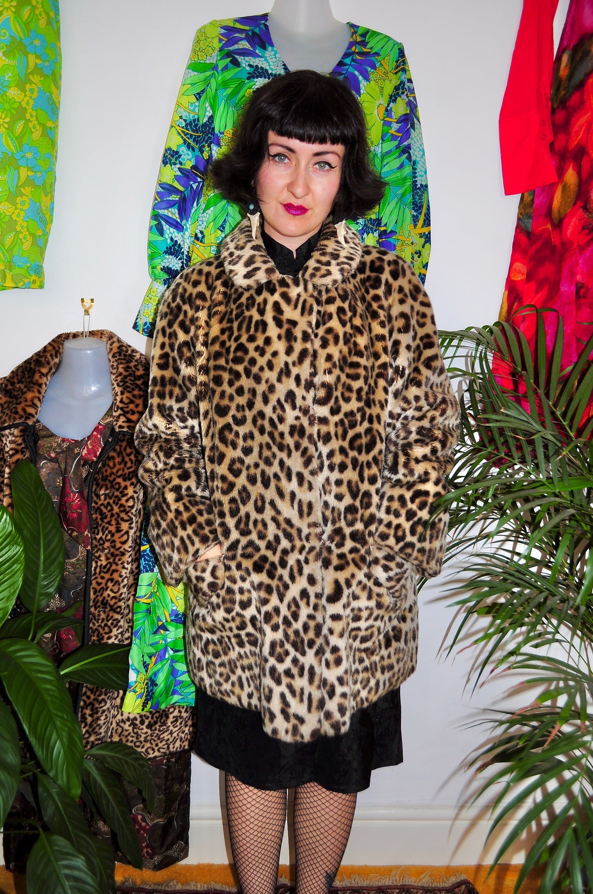 Vintage 60s Leopard Print Faux Fur Coat