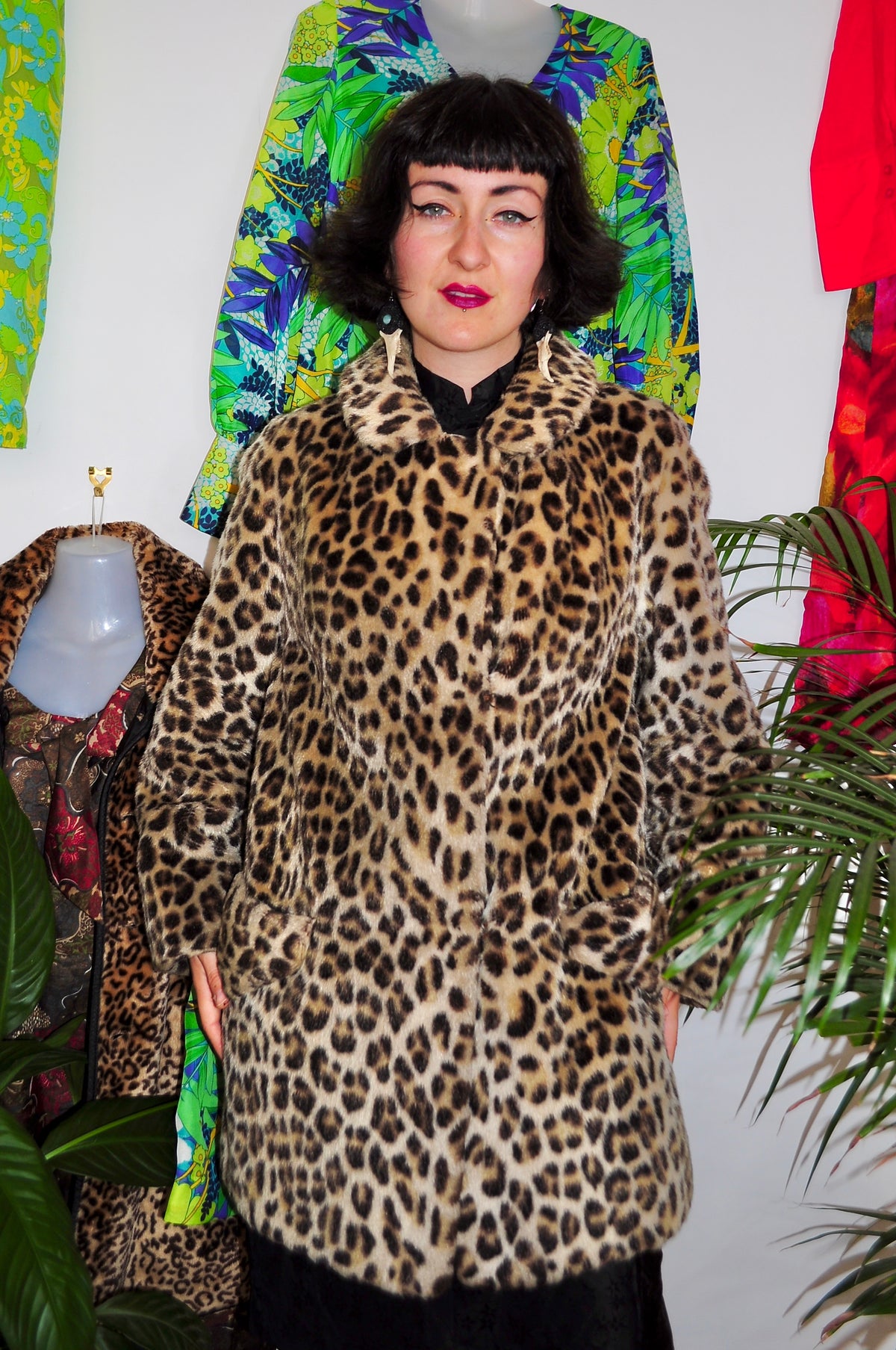 Vintage 60s Leopard Print Faux Fur Coat