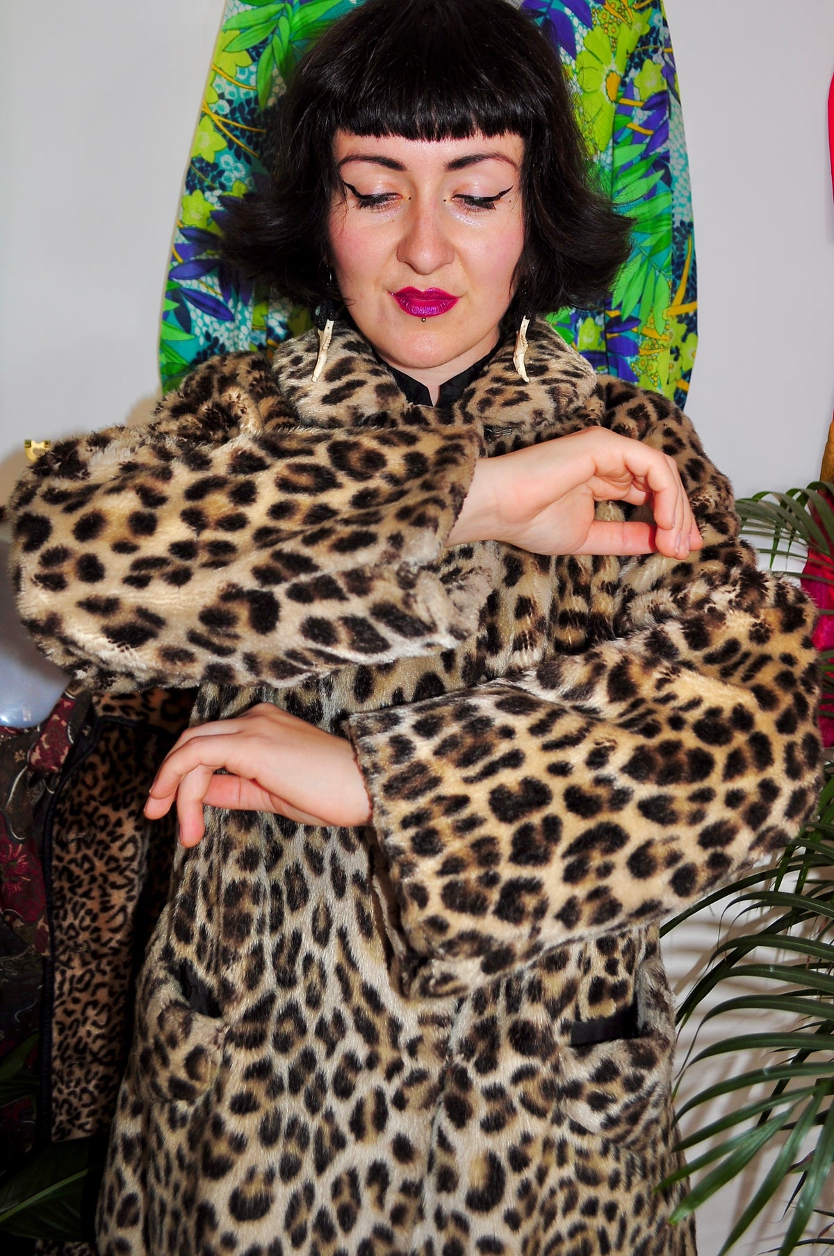 Vintage 60s Leopard Print Faux Fur Coat
