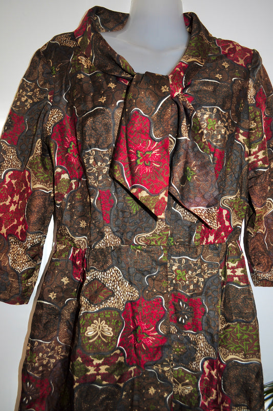 Vintage 60s Brown Floral Richard Shops Wiggle Dress