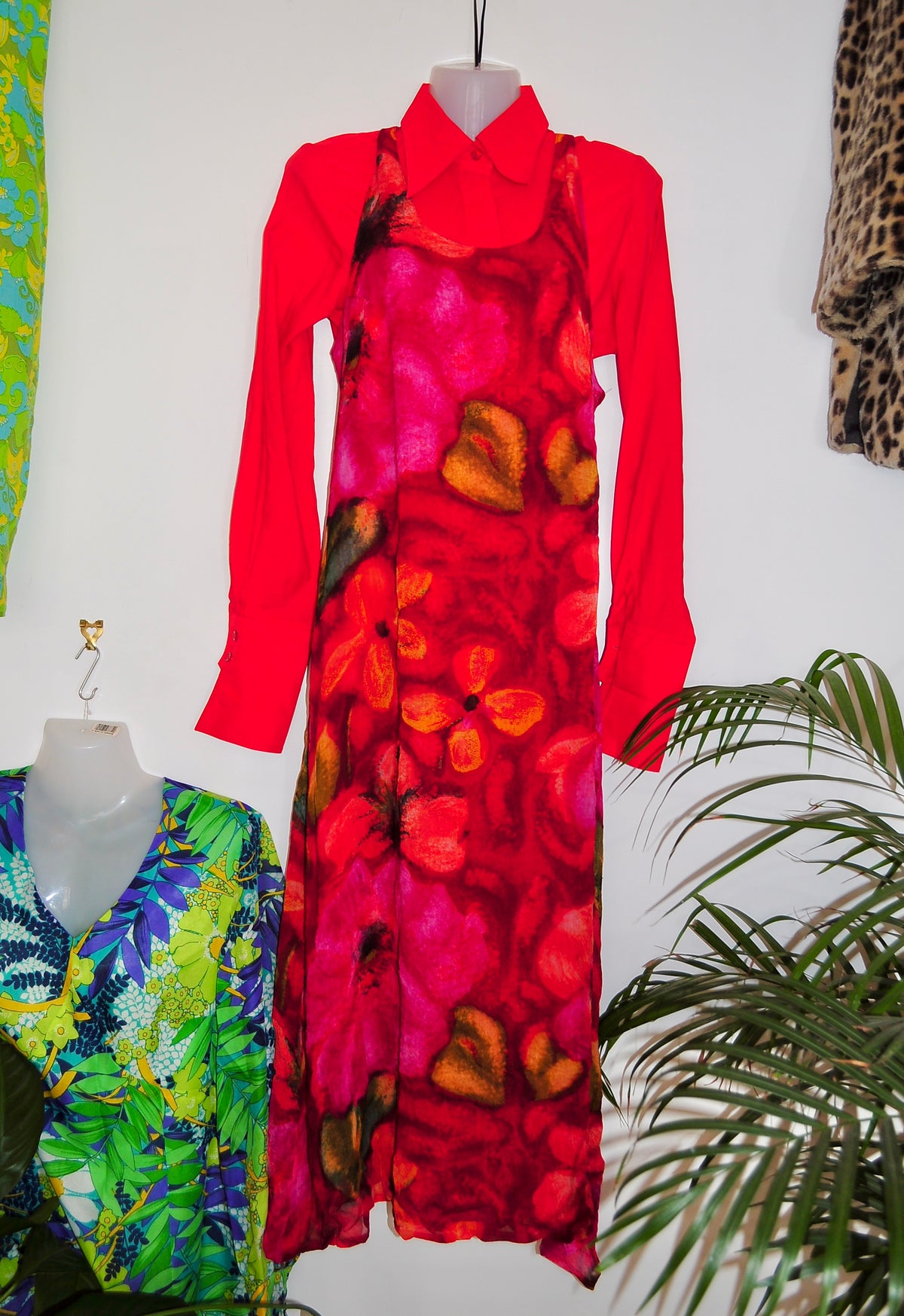 Vintage 90s Red Watercolour Midi Dress