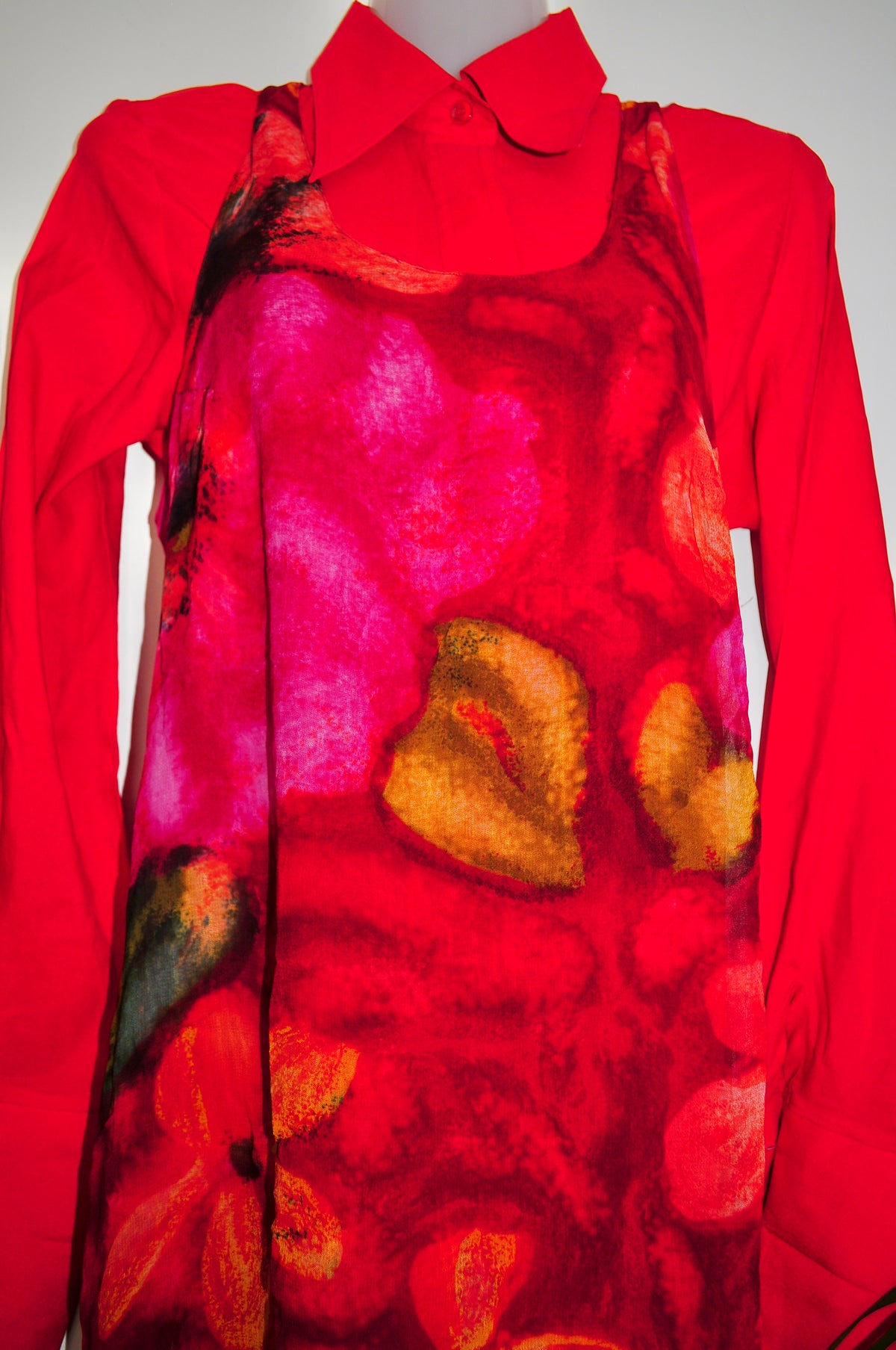 Vintage 90s Red Watercolour Midi Dress