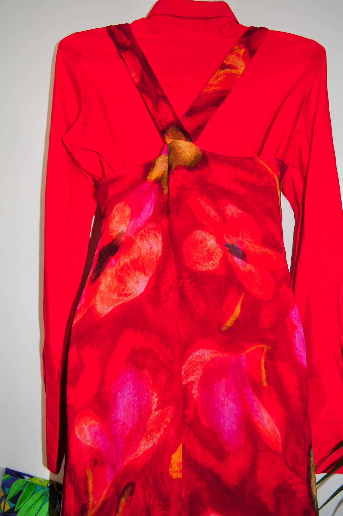 Vintage 90s Red Watercolour Midi Dress