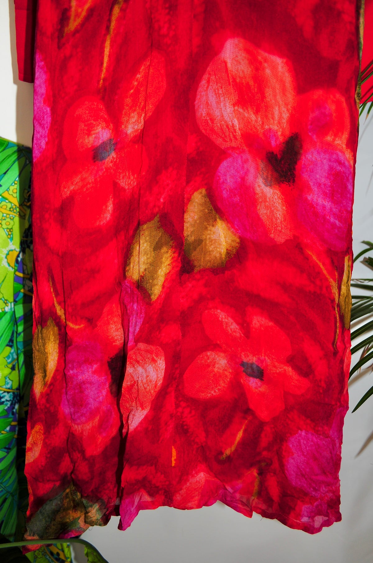 Vintage 90s Red Watercolour Midi Dress