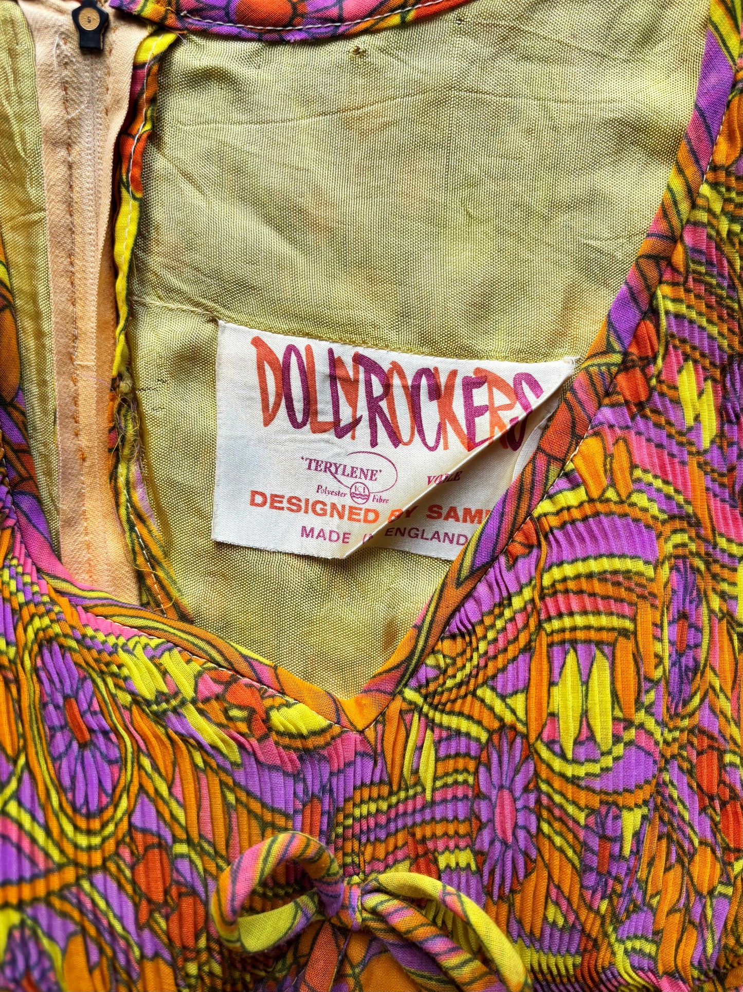 Kitsch Inn Vintage 60s Yellow Psychedelic Dollyrockers Mini Dress