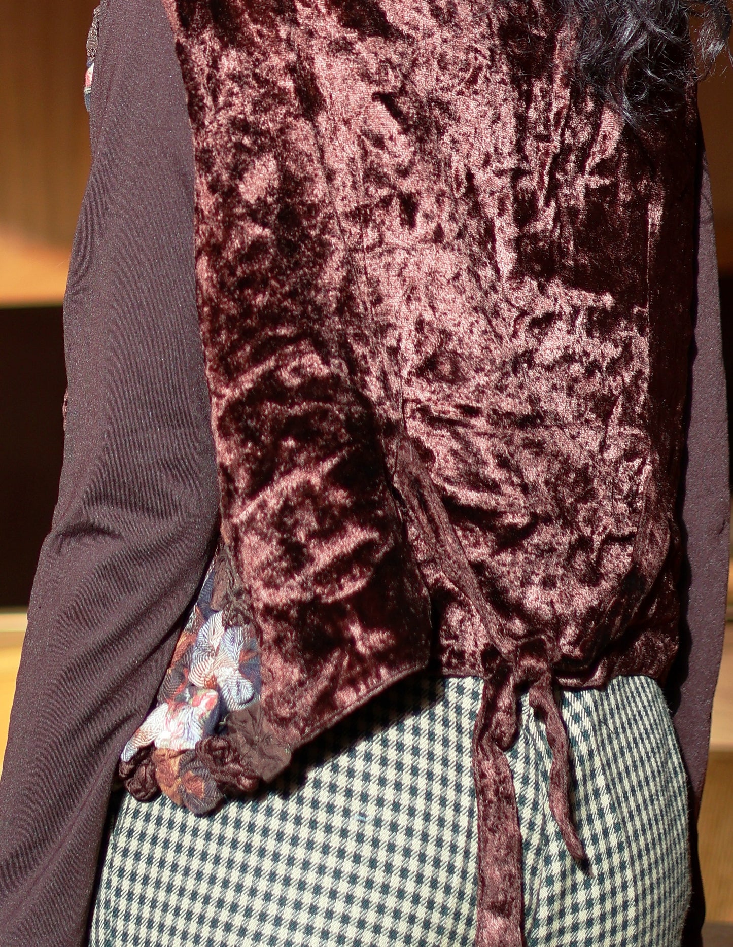 Vintage 70s Brown Rosette Knot Patchwork Waistcoat