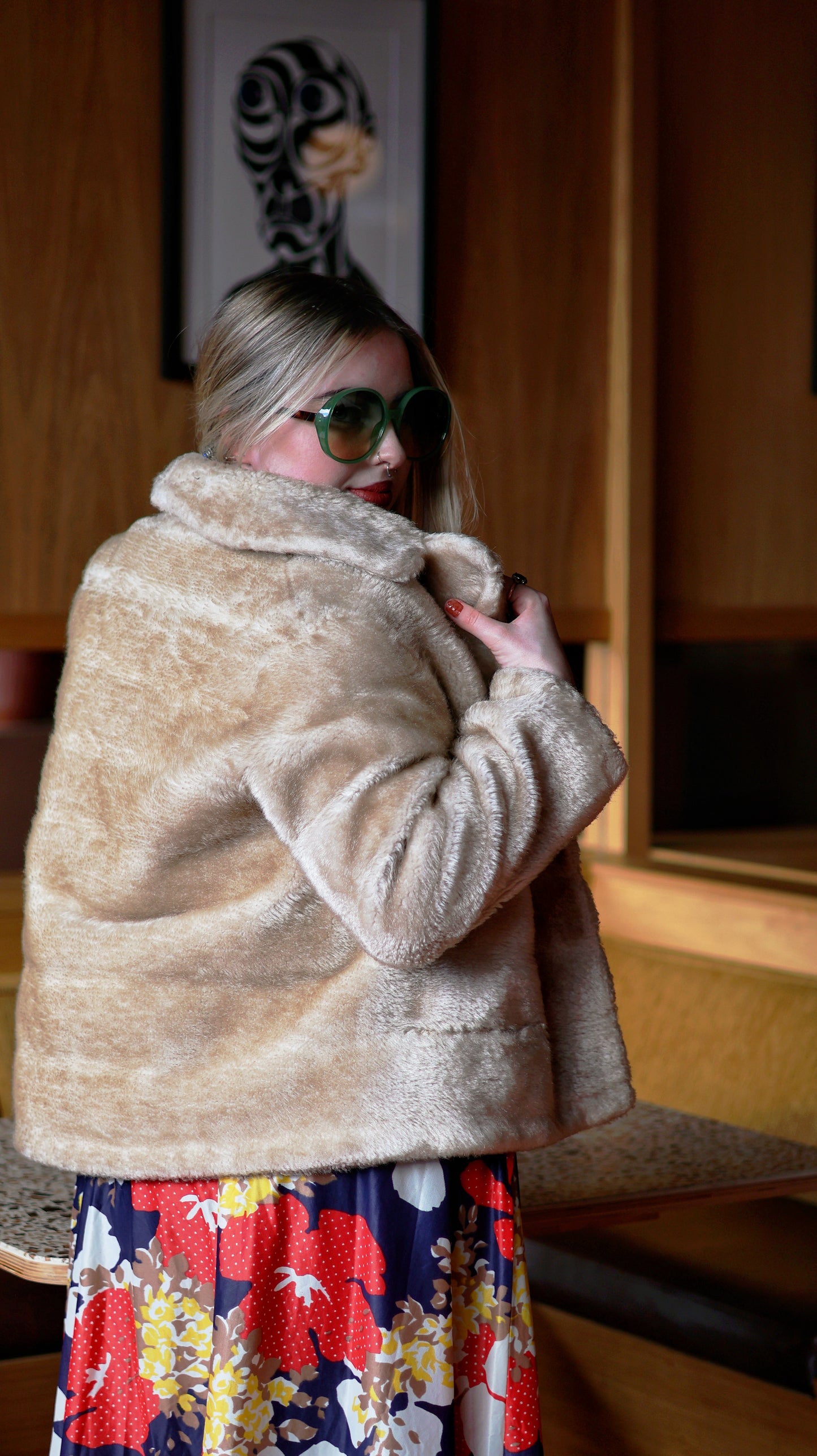 Vintage 60s Cream Faux Fur Coat