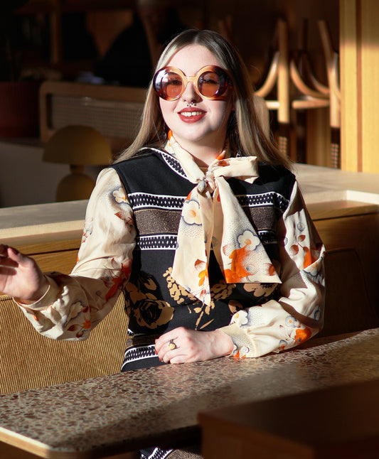 Vintage 70s Cream Pussy Bow Blouse