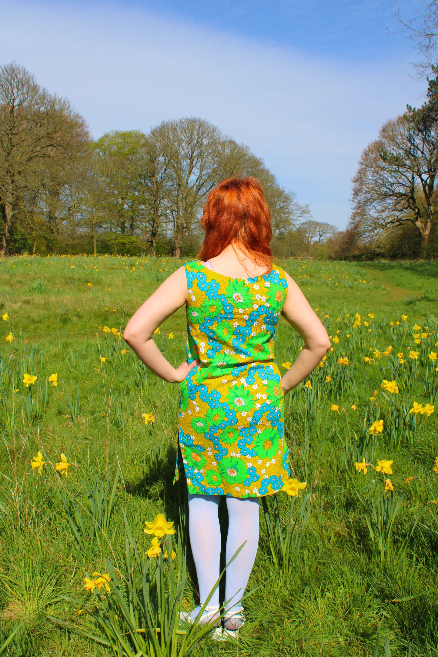 Vintage 60s Yellow Day Glo Floral Mini Dress