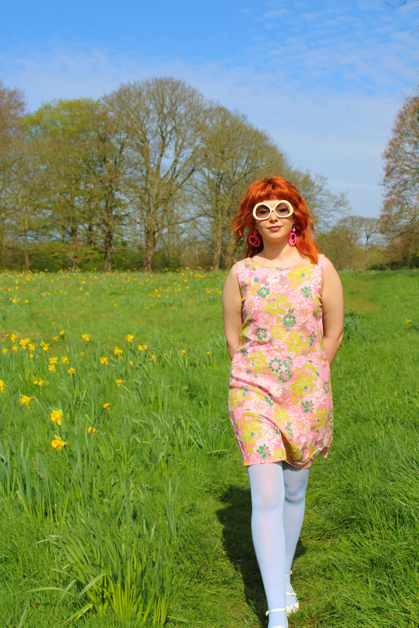 Vintage 60s Pink Floral Mini Dress
