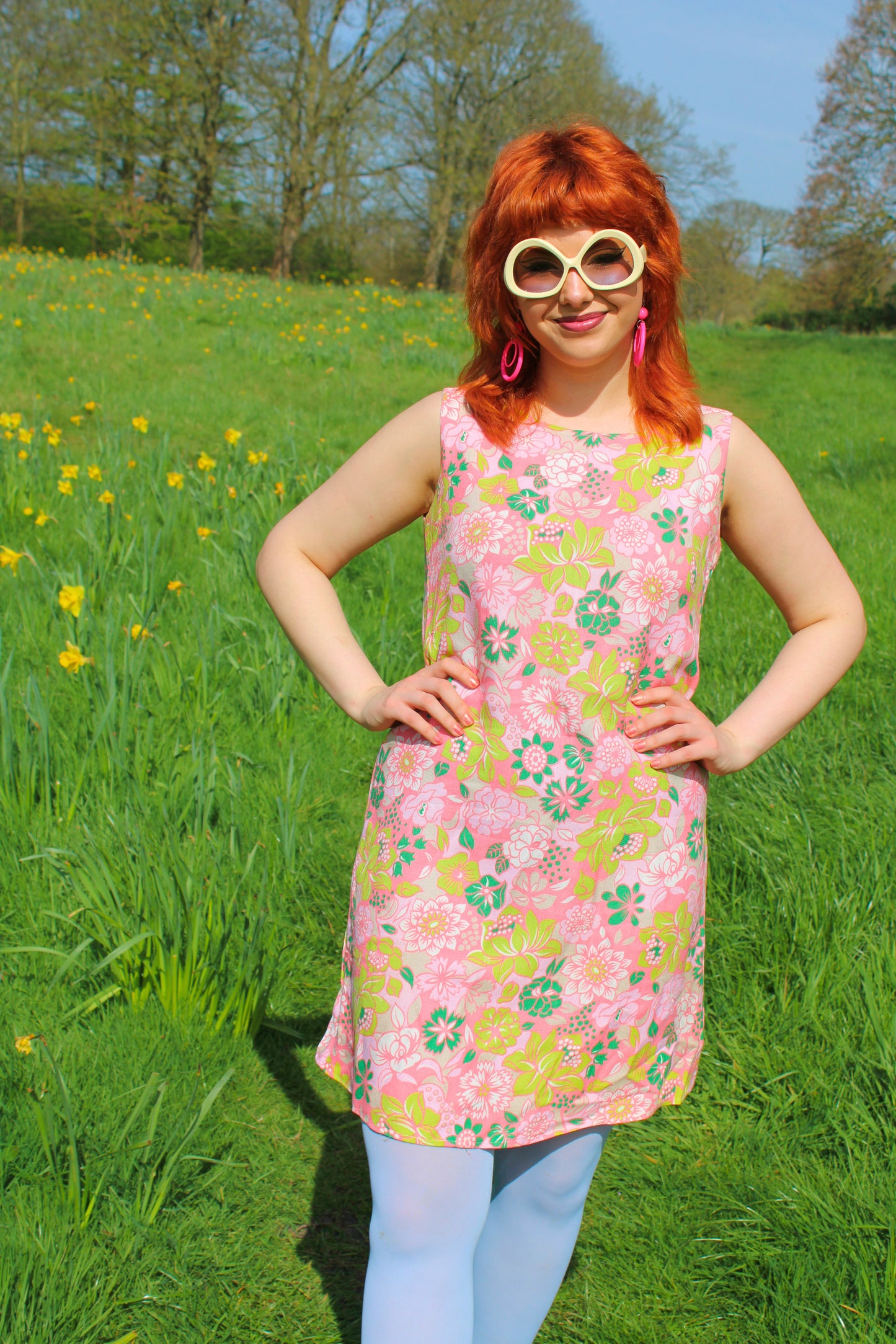 Vintage 60s Pink Floral Mini Dress